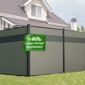 DeToWood Gartenzaun WPC Zaun Royal Plus Steingrau-Anthrazit, (Komplettset, Komplettset inklusive Zaunpfosten und Montagezubehör), Stabile Bauweise durch Pfosten aus Aluminium