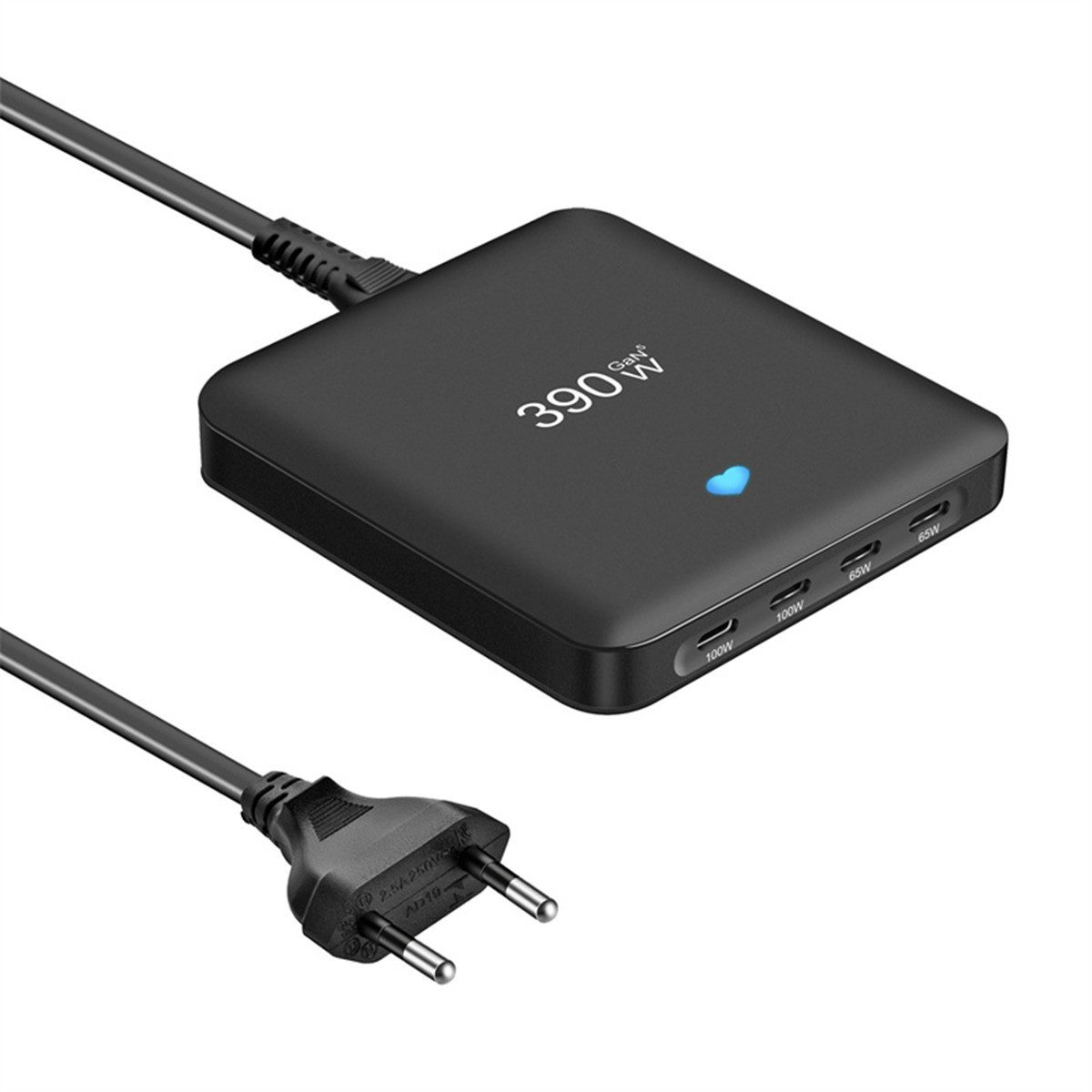AUDEW 390W kompakter GaN 6-Port PD Schnellladegerät USB-Ladegerät (4× USB-C & 2× USB-A, Desktop Ladestation für Laptop, Tablet, Smartphone)