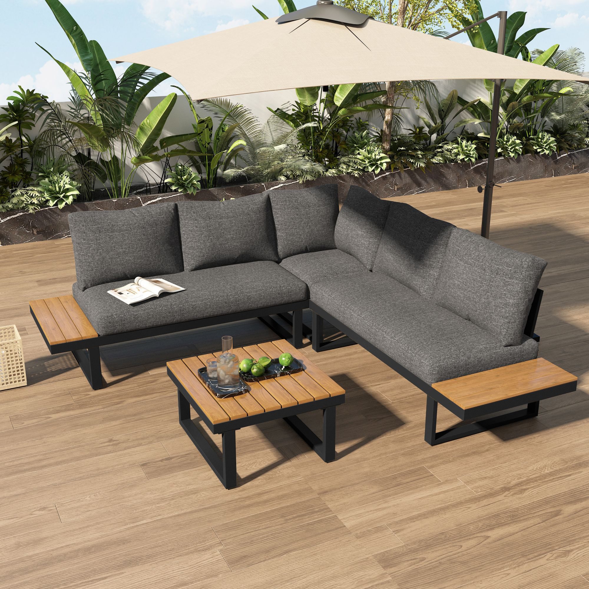 Flieks Gartenlounge-Set, 5-Sitzer Gartenmöbel mit 5-Winkel-verstellbare günstig online kaufen
