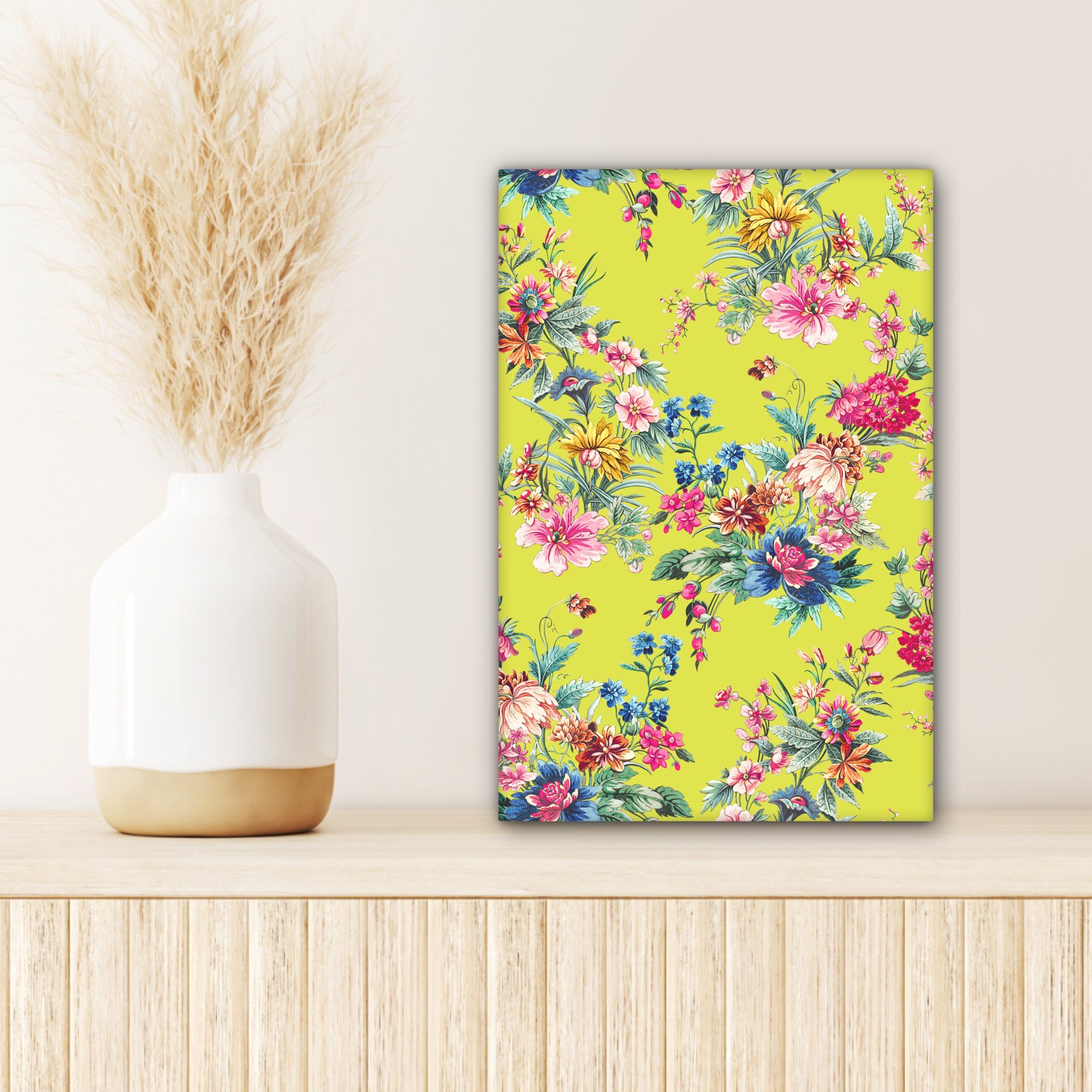 Leinwandbild cm Blumen Zackenaufhänger, 20x30 Leinwandbild bespannt Farben, fertig Pastell (1 inkl. OneMillionCanvasses® - Gemälde, St), -