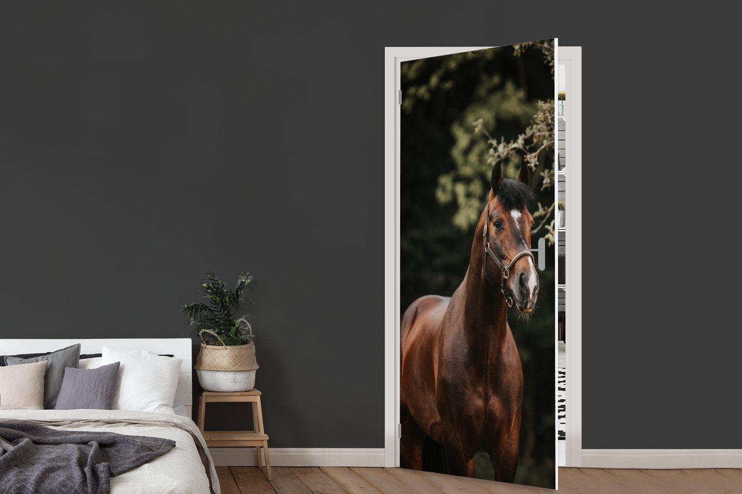 MuchoWow Türtapete Pferd - Tür, Äste St), (1 Türaufkleber, für 75x205 cm Matt, - bedruckt, Fototapete Porträt
