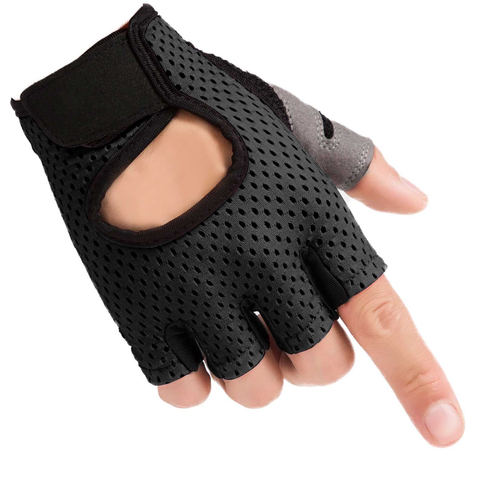 Sunicol Trainingshandschuhe Männer Schwarz Handschuhe Halbfinger Frauen Fitness Atmungsaktive Handschuhe,Fitnessstudio,Radfahren Rutschfeste