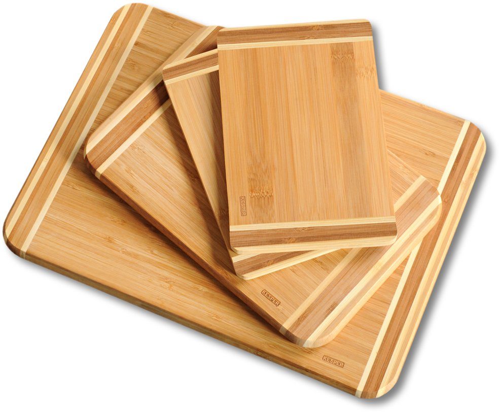 KESPER® Schneidebrett 3 verschiedene Größen, Bambus, (Set, 4-St), (1x 38x28,5x1,6 cm, 1x 28,5x20x1,6 cm, 2 x 25x15x1 cm)