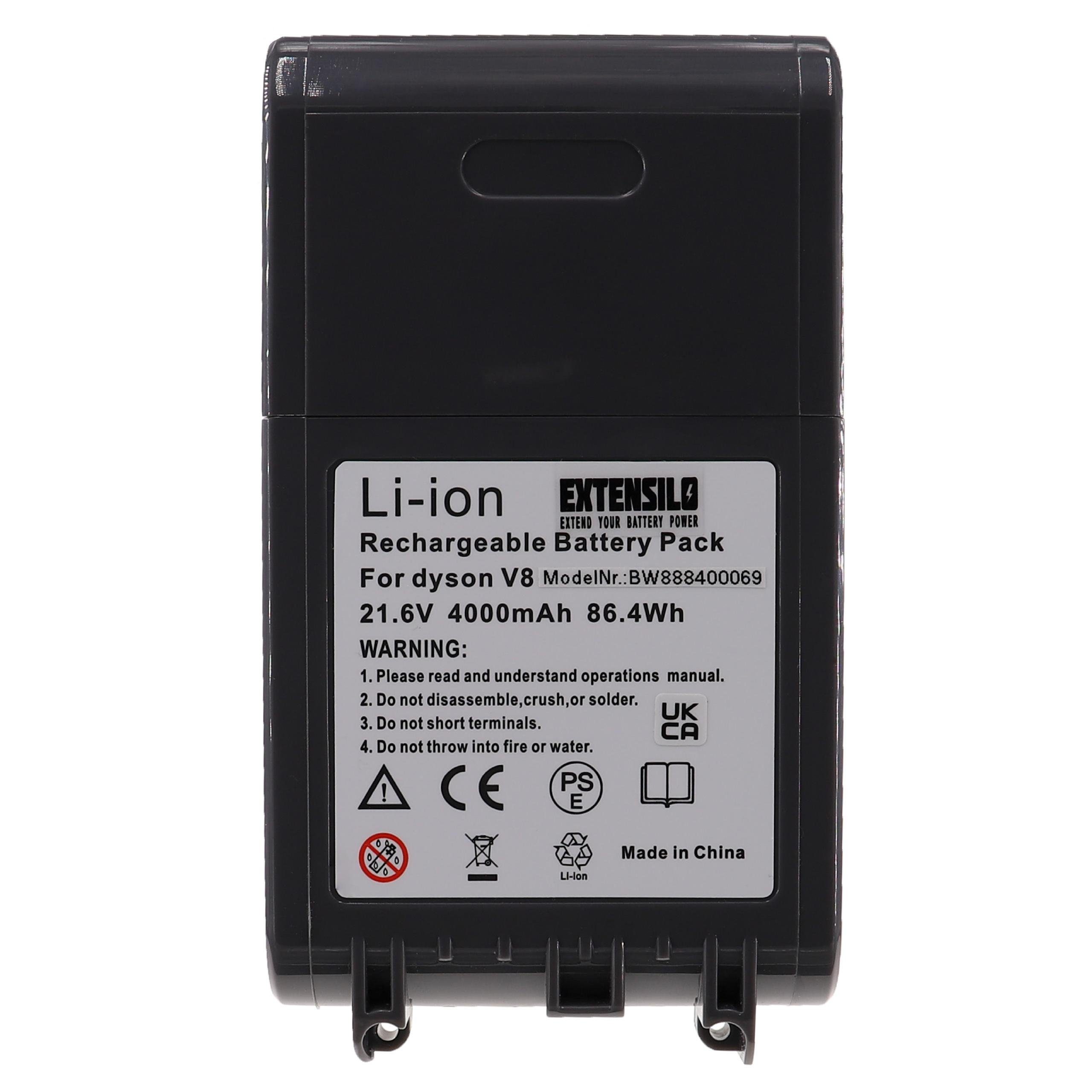 Extensilo Akku passend für Dyson SV10, V8, V8 Absolute Cord-Free, SV12, V8 Staubsauger-Akku Akku Li-Ion 4000 mAh (21,6 V, 1 St), Leistungsfähiger Austausch-Akku für Ihren Staubsauger
