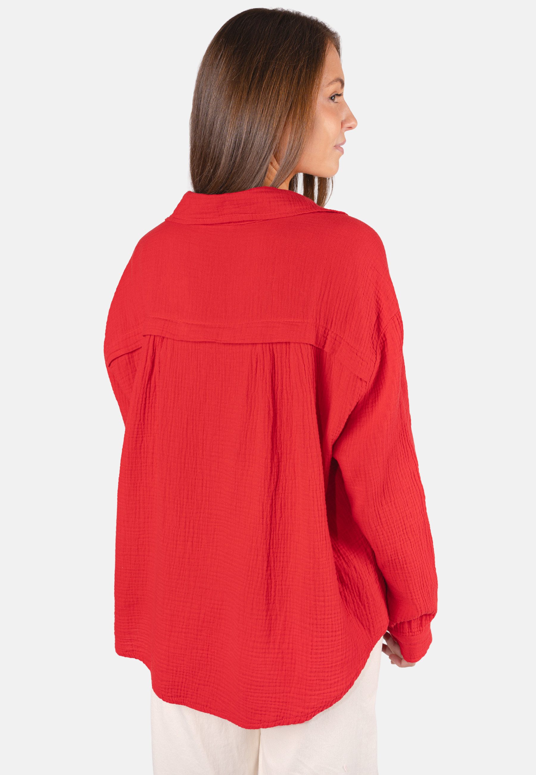 Seasons of April Hemdbluse Oversized Musselinbluse Sasha (1-tlg) Kurze Musselin Hemdbluse mit Knopfverschluss aus 100% Baumwolle