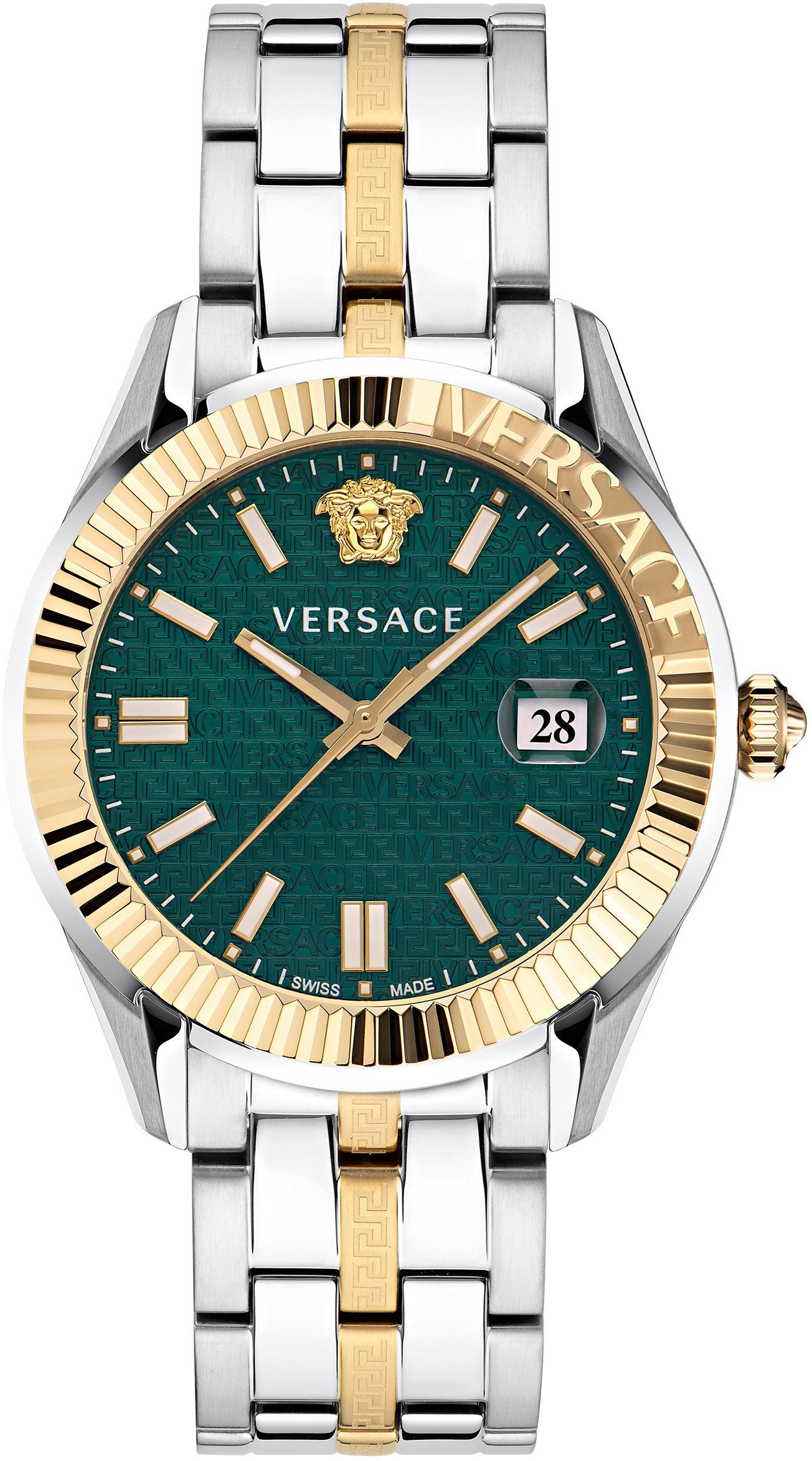 Versace Quarzuhr GRECA TIME, VE3K00422, Armbanduhr, Damenuhr, Saphirglas, Datum, Swiss Made, bicolor, analog