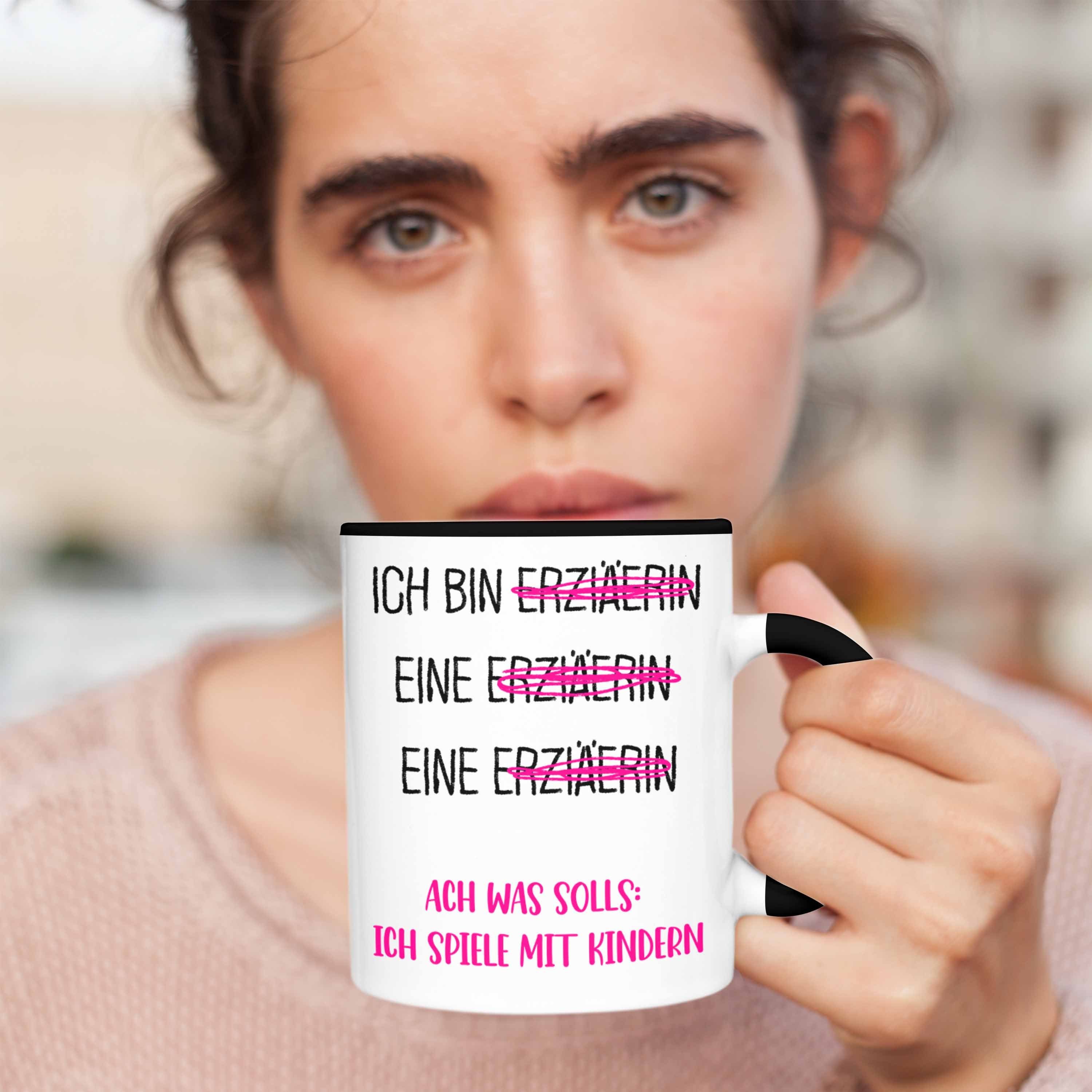 Trendation Tasse Tasse Geschenk für Schwarz Kindergärtnerin Geschenkidee Erzieherin Spruch