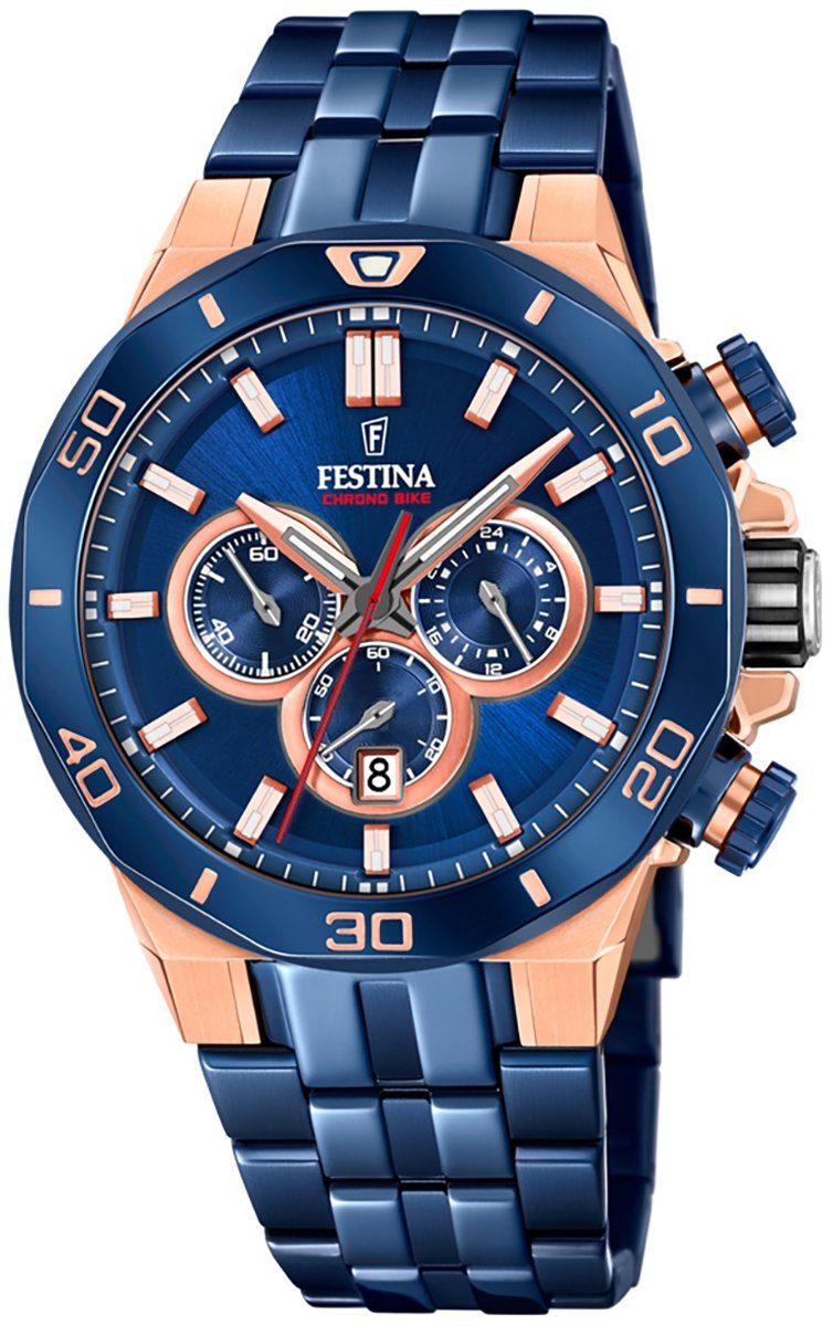 Festina Chronograph Festina Herren Uhr F20452/1 Edelstahl, (Armbanduhr), Herren  Armbanduhr rund, Edelstahlarmband blau