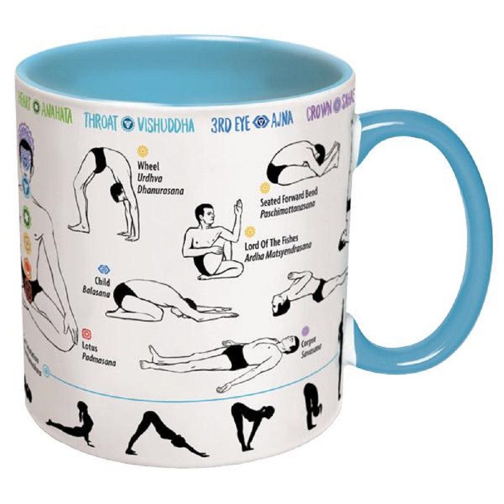 The Unemployed Philosophers Guild Becher Yoga Posen Kaffeebecher mit Untersetzer Matte, 2-tlg., Keramik, Stellung Sport Turnen Matte Untersetzer für ca. 350 ml
