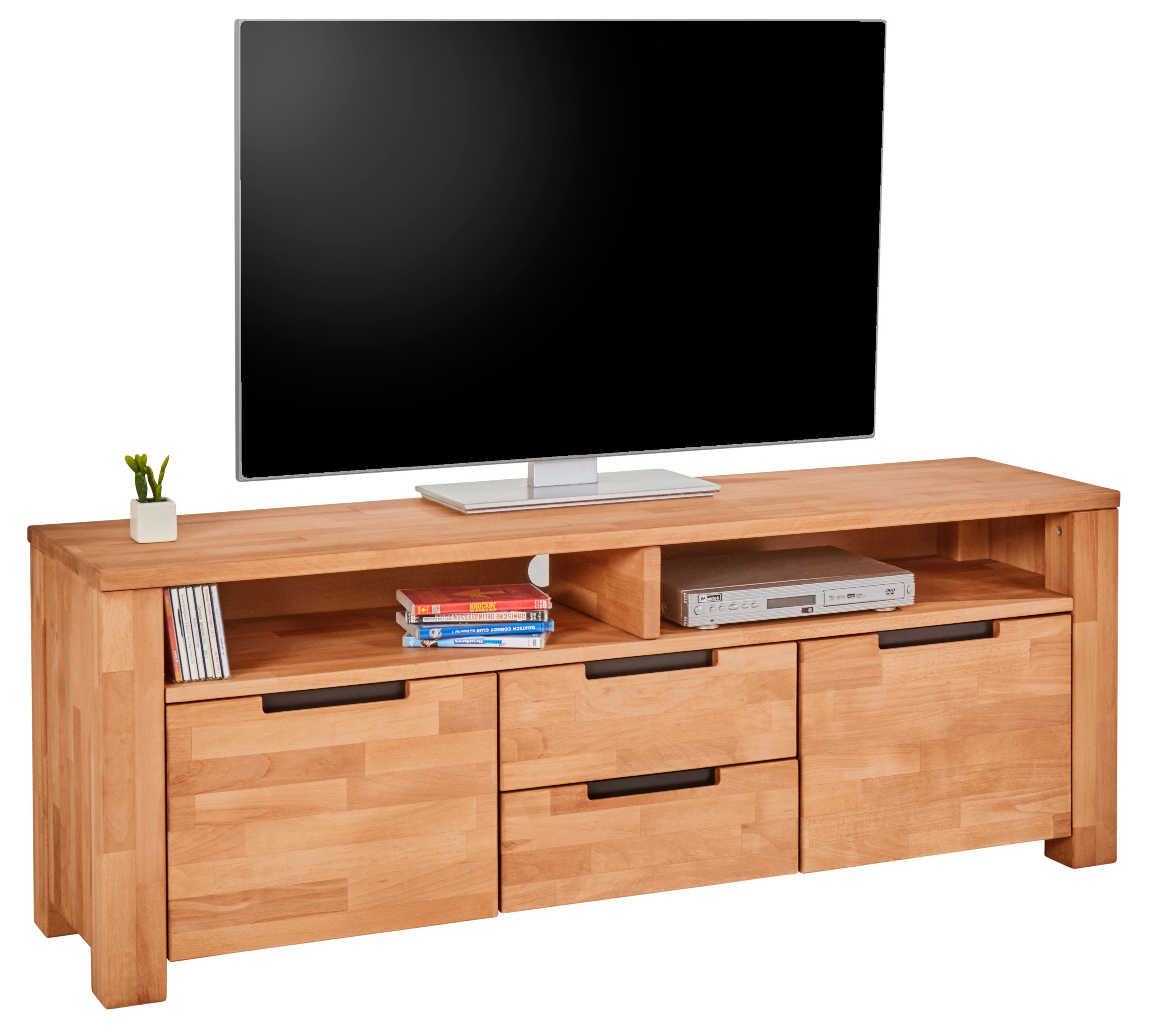 TaBoLe Möbel Lowboard TV-Kommode Ema (zwei Türen, zwei Schubladen mit Soft-Close Funktion, Kernbuche Massiv geölt), Breite 151 cm