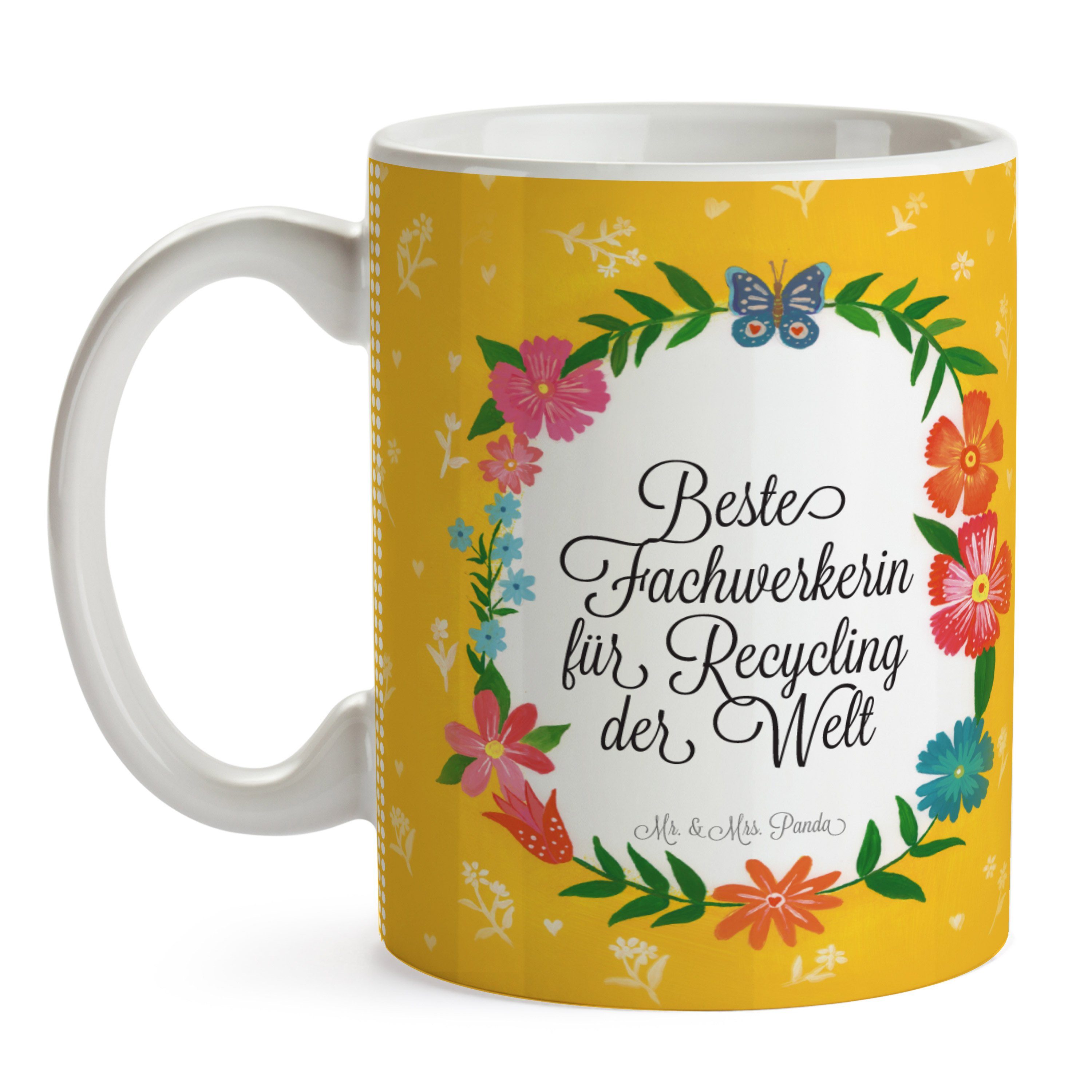 Mr. Keramik & Mrs. Geschenk, Porzellant, Studium, Panda Recycling - Tasse für Teebecher, Fachwerkerin