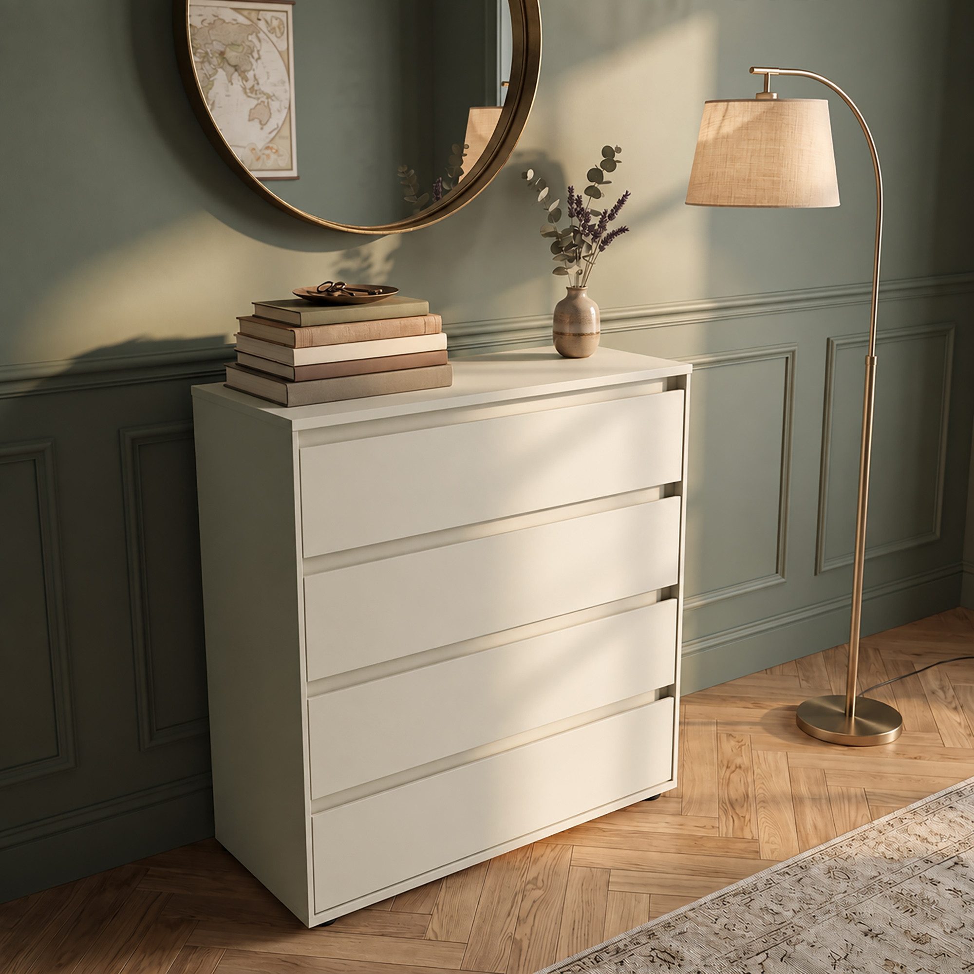 Lomadox Kommode ZOLLINO-129, in Beige, 75 cm breit mit 4 Schubladen