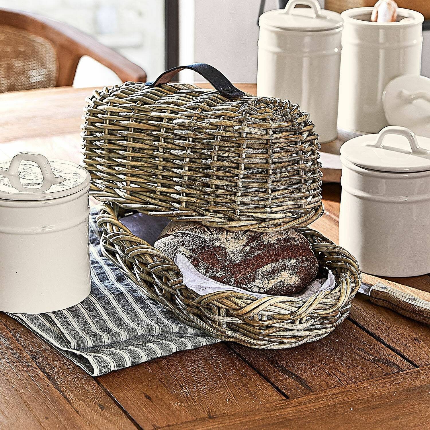 Mirabeau Brotkasten Brotbox Gioialetto braun, Rattan, Rattan (calamus tetradactylus hance), Henkel: 100% Rindsleder (bos taurus domesticus gmelin) – Bild 3 von 5