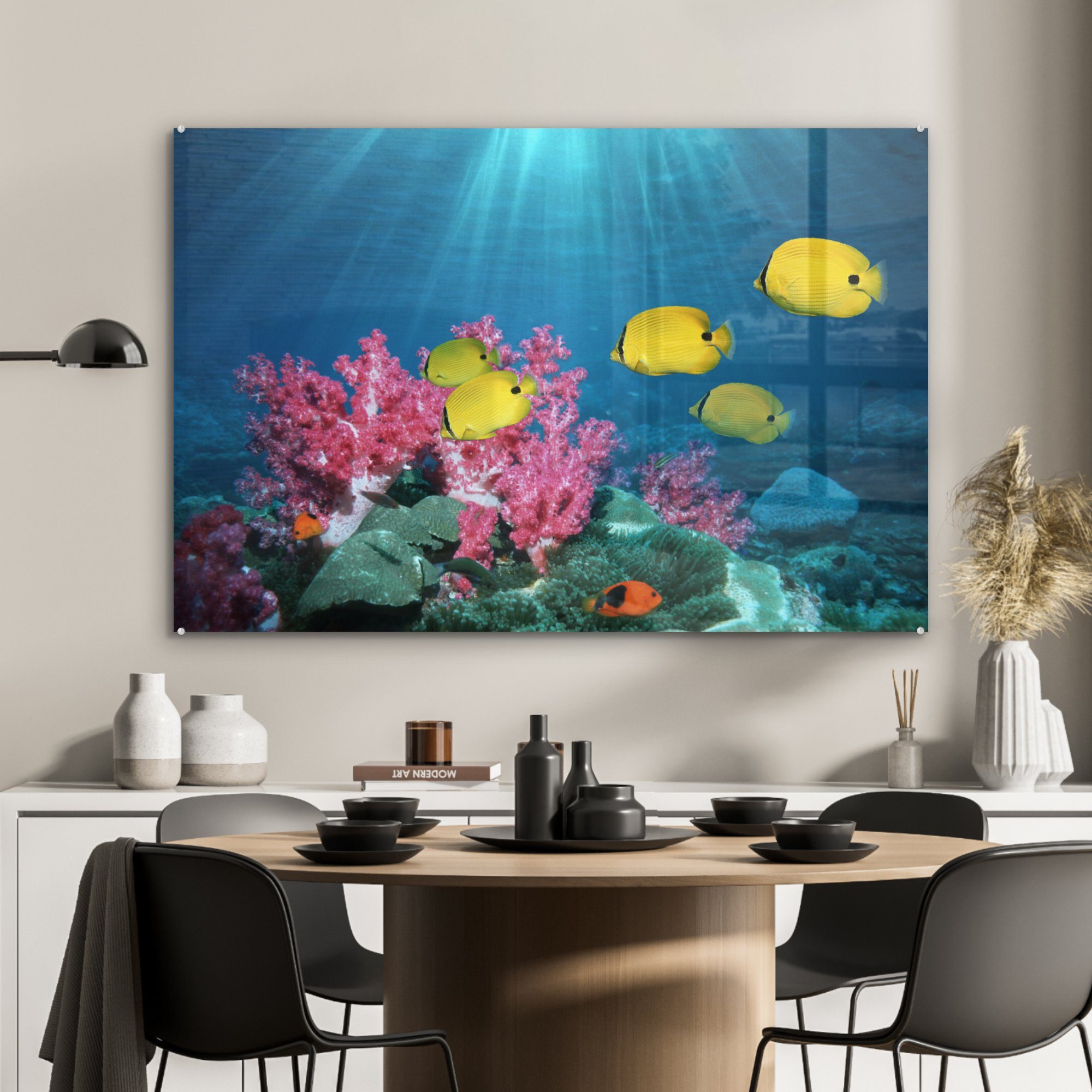 Wohnzimmer - Fisch St), Acrylglasbilder Schlafzimmer - Licht, MuchoWow (1 Koralle & Acrylglasbild