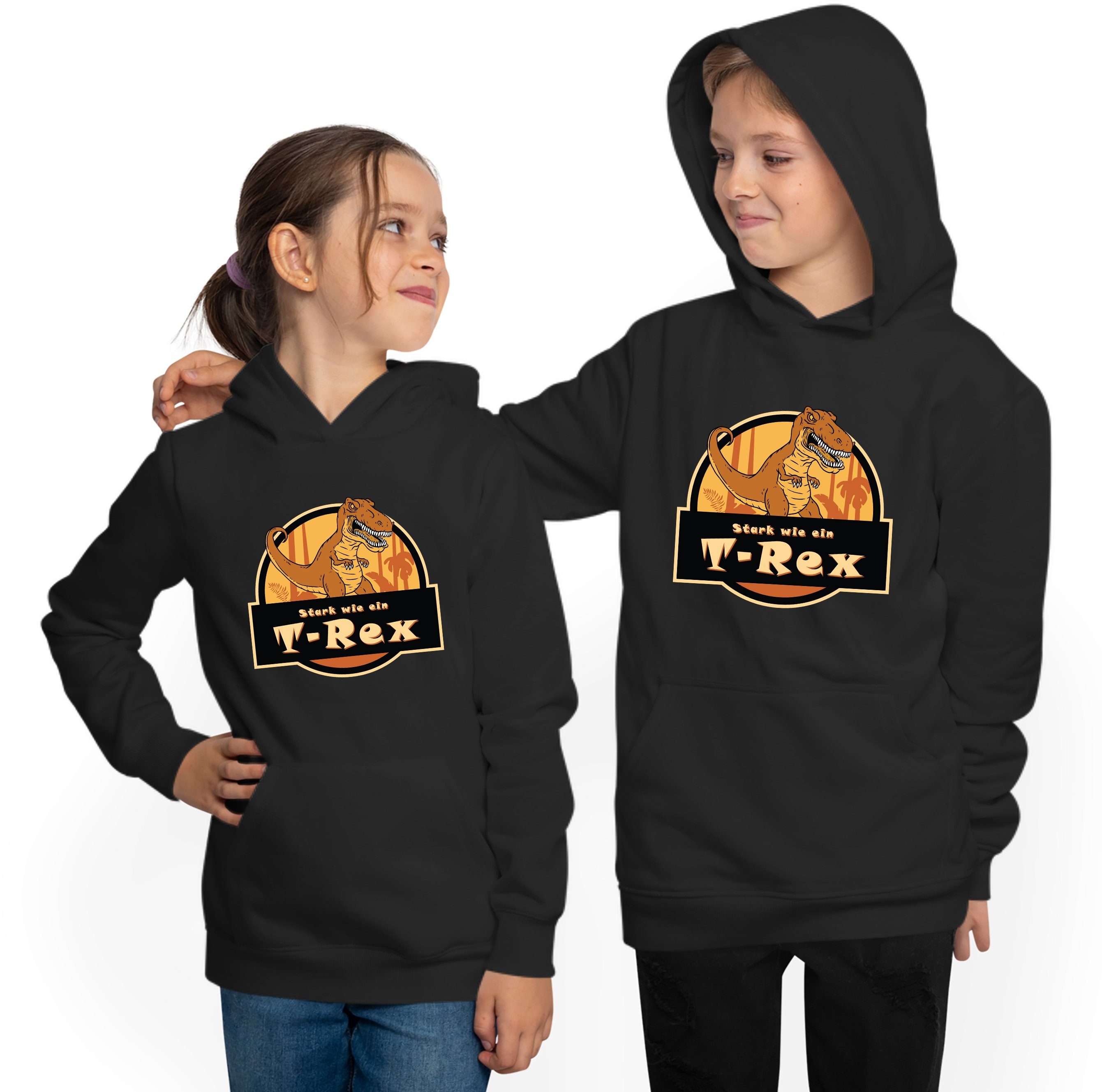 MyDesign24 Hoodie Kinder Kapuzen Sweatshirt - Stark wie ein T-Rex Kapuzensweater mit Aufdruck i91