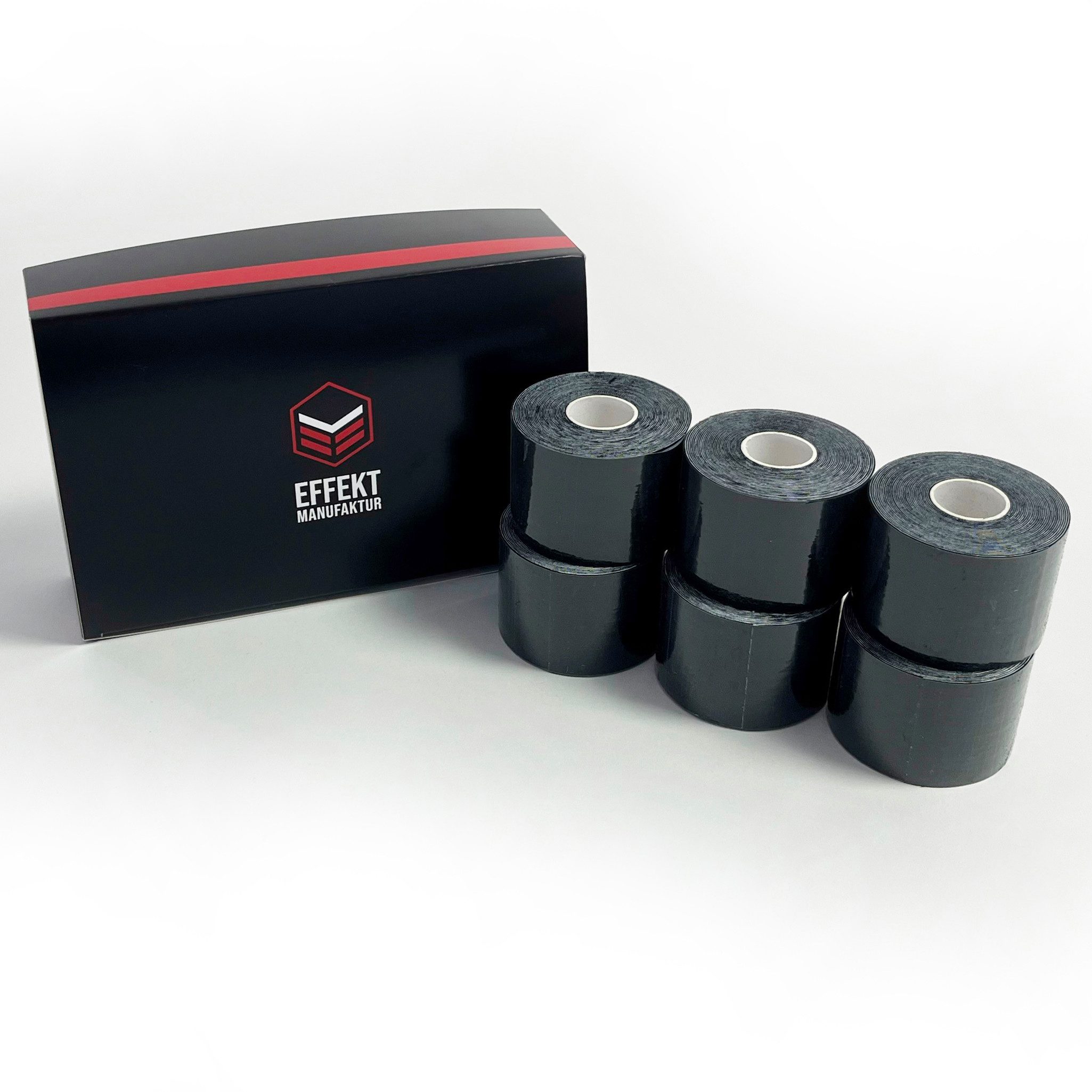 Effekt Manufaktur Kinesiologie-Tape - 6 Rollen – 500 x 5 cm – Kinesiotape in schwarz (6-St) 50-60 % Dehnbarkeit