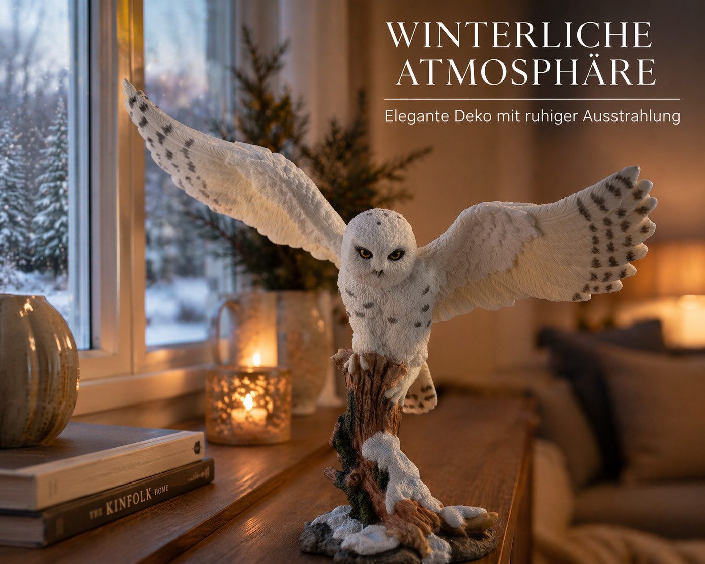 Vogler Dekofigur Schneeeule Deko Figur handbemalt 20 cm – Winter Eule - by Veronese