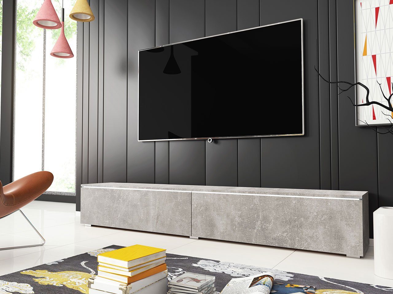 D180 Wohnzimmer Modern Beton Stilvoll TV-Tisch, Mirjan24 2 Türen, TV-Schrank