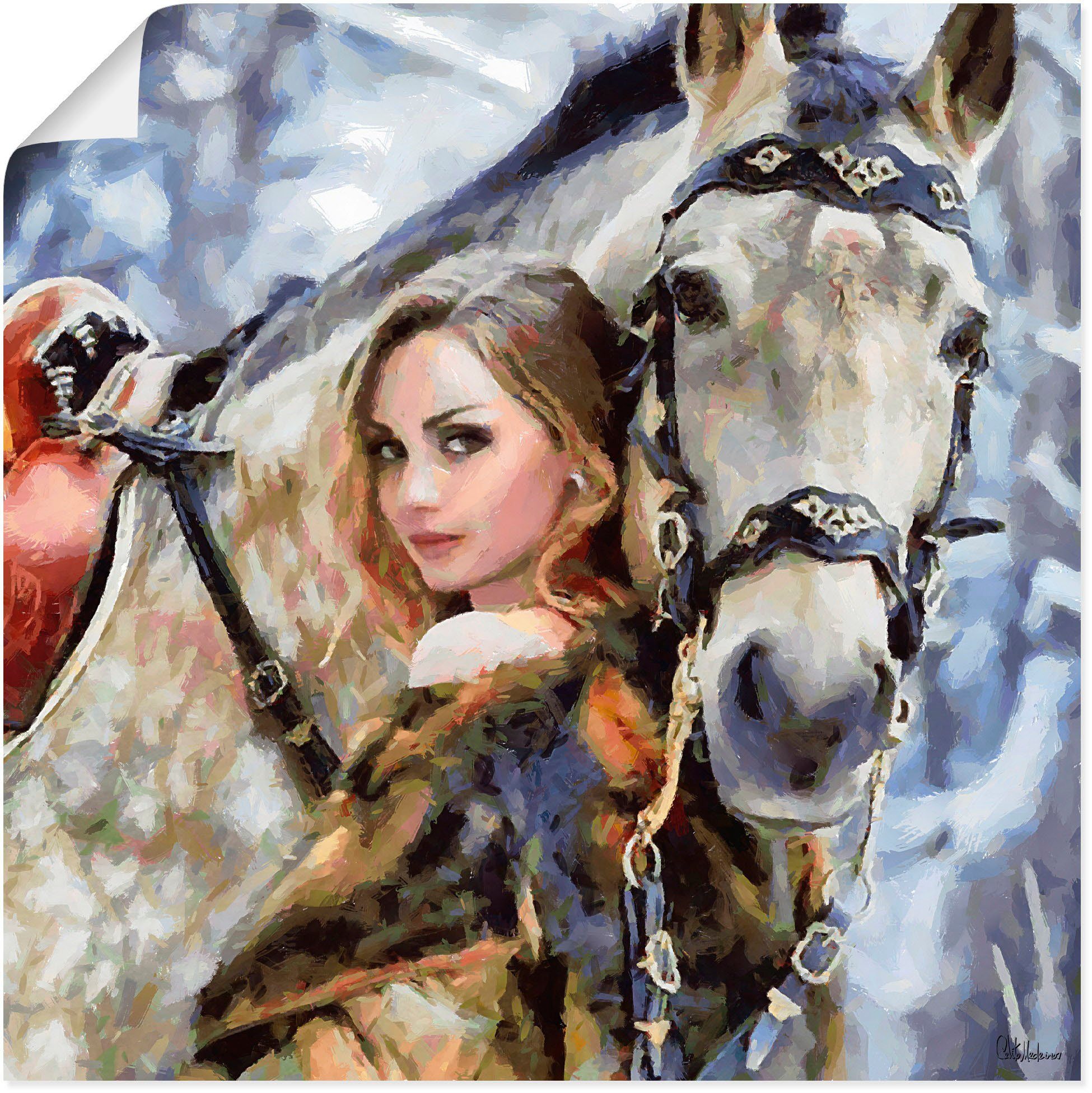 Artland Wandbild Mädchen mit weißem Pferd, Portrait (1 St), als Alubild,  Leinwandbild, Wandaufkleber oder Poster in versch. Größen