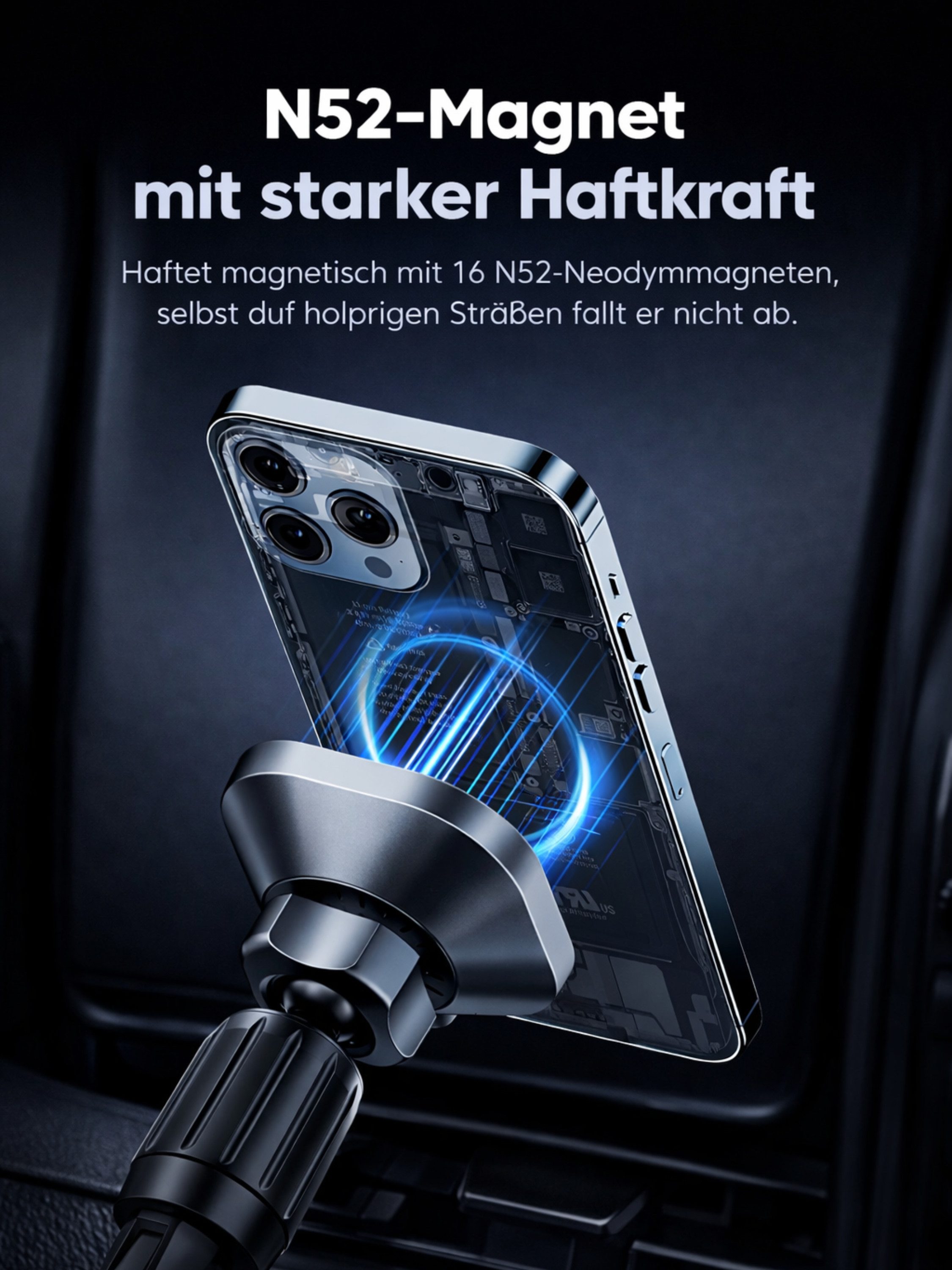 RUHE Handy-Halterung Wireless Charger Kabelloses Laden Auto Handy Halterung 15W, (bis 7 Zoll, Packung, 1-tlg., Magnetische Handyhalterung, Handyhalterung Magnet – Bild 4 von 5