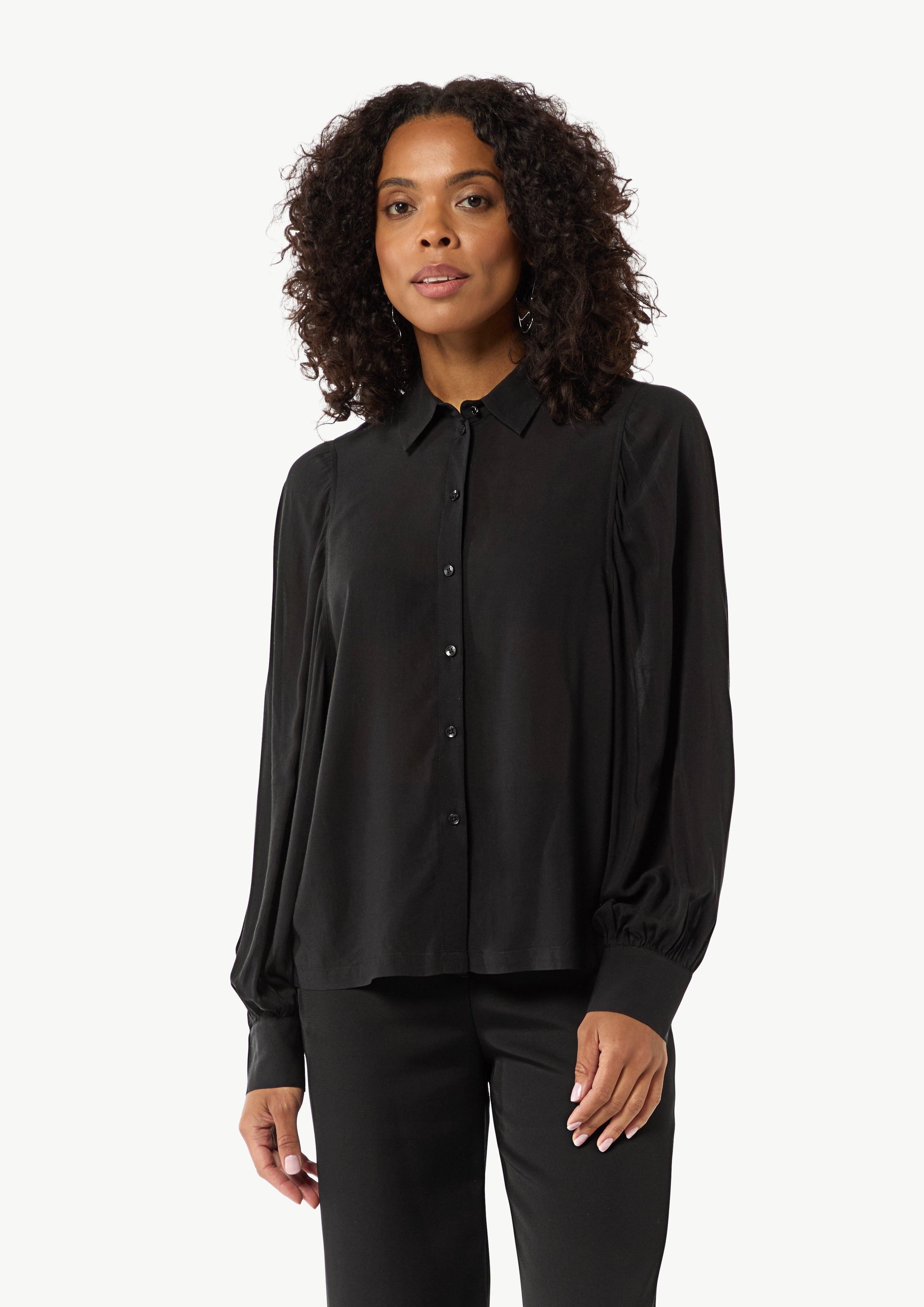 Langarmbluse Relaxed-Fit-Bluse mit voluminösen Ärmeln und Raffungen