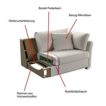 Furn.Design Sofa Hooge, 3-Sitzer in cremeweiß mit blau Landhaus, mit Bonell Federkern, inklusive Hocker