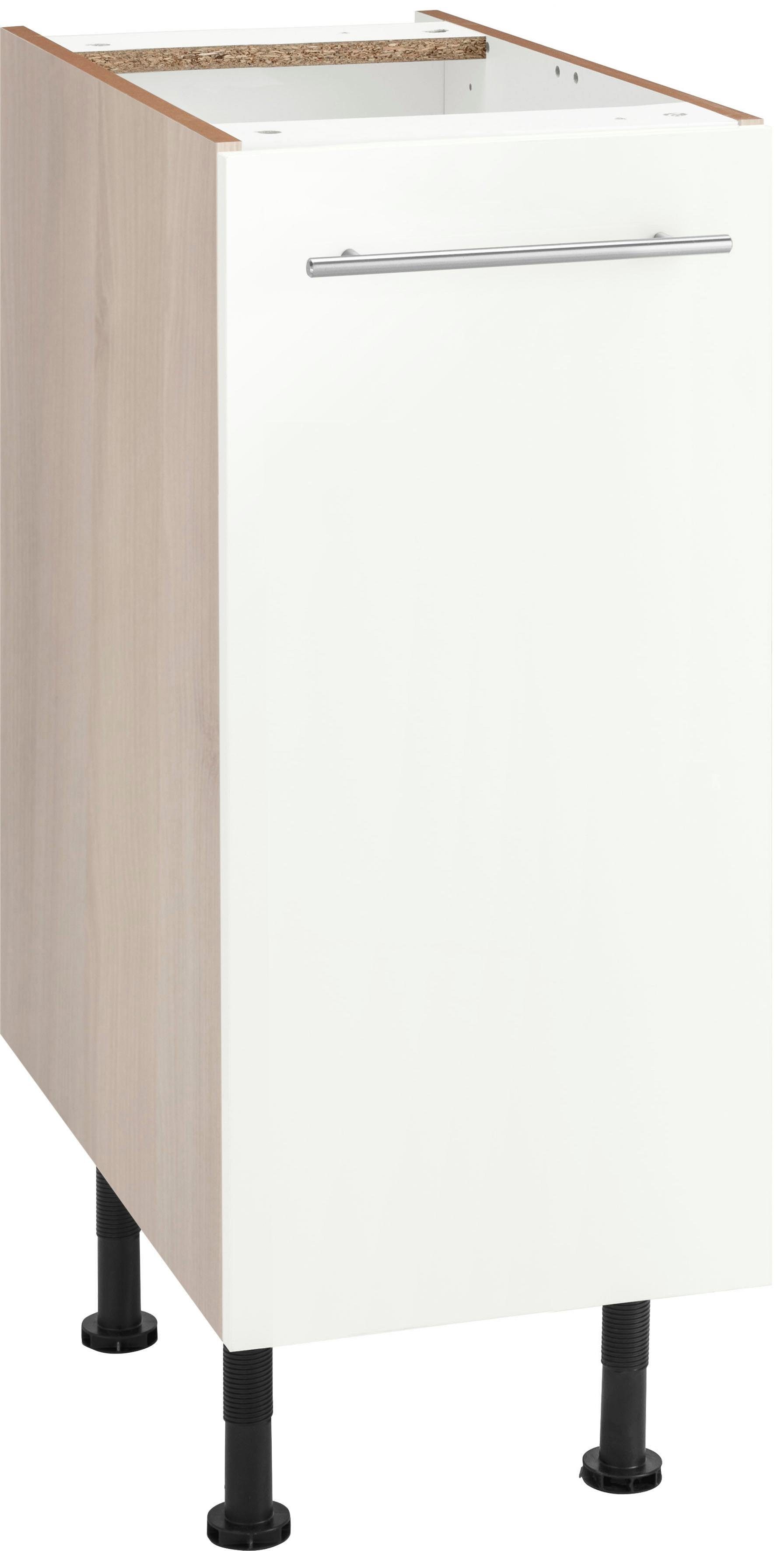 OPTIFIT Unterschrank Bern 30 cm breit, mit 1 Tür mit höhenverstellbaren Füßen, mit Metallgriff weiß Hochglanz/akaziefarben
