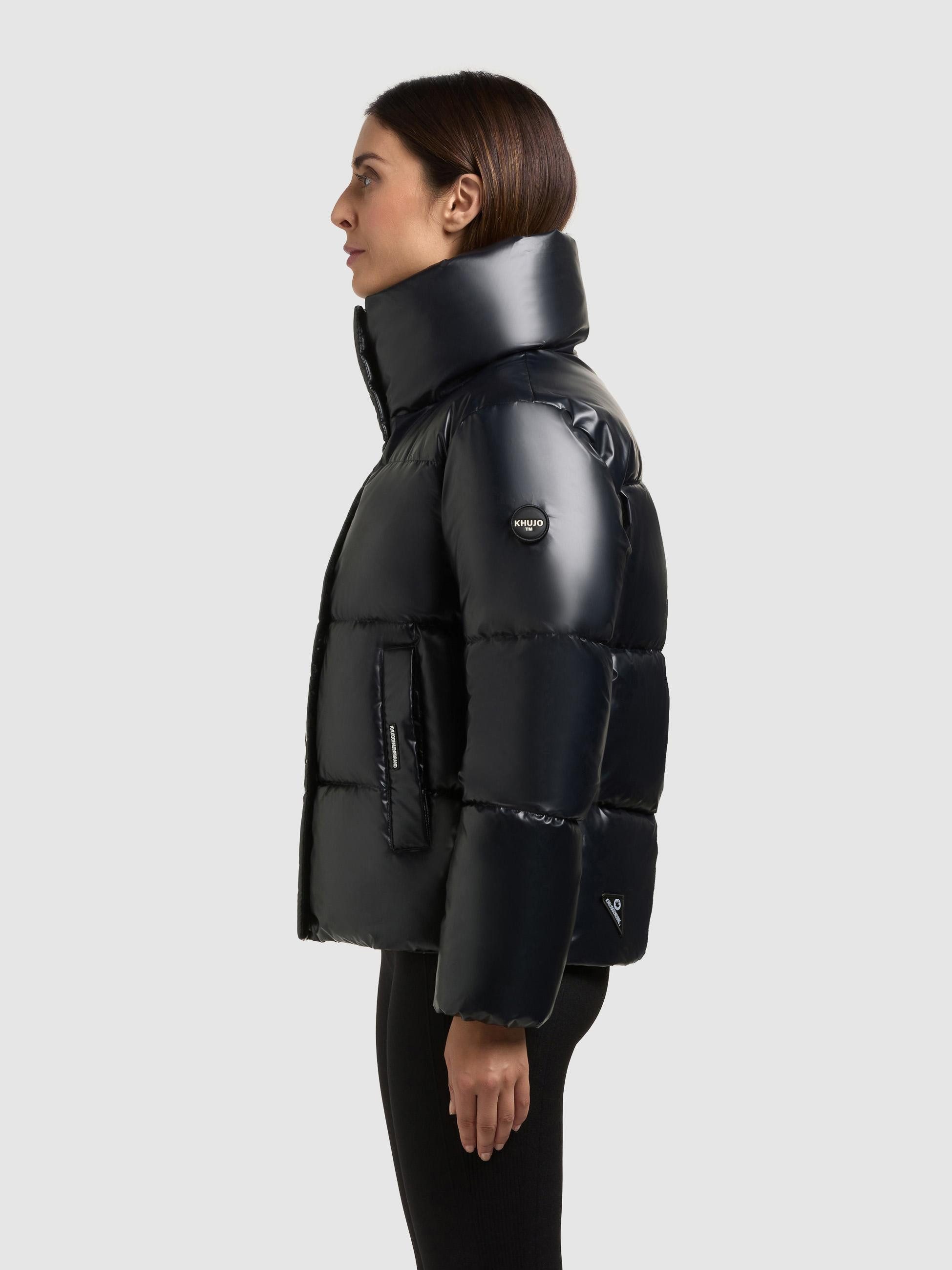 khujo Winterjacke Rinja2 Shiny Schimmernde Winter Steppjacke mit doppeltem Kragen