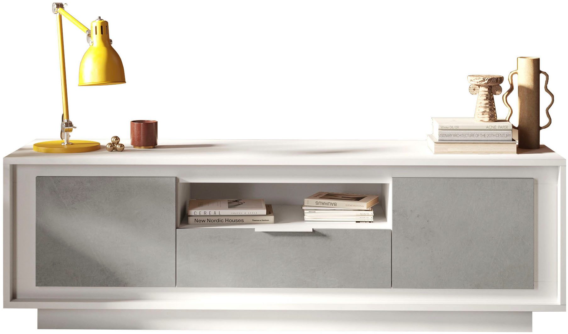 Home affaire Lowboard Sky, B/T 180/50 cm, TV-Schrank/Medienboard, 2 Türen, 1 Schubkasten, Softclosing, Korpus & Front 22 mm stark, Rahmen-Optik, Metallgriff