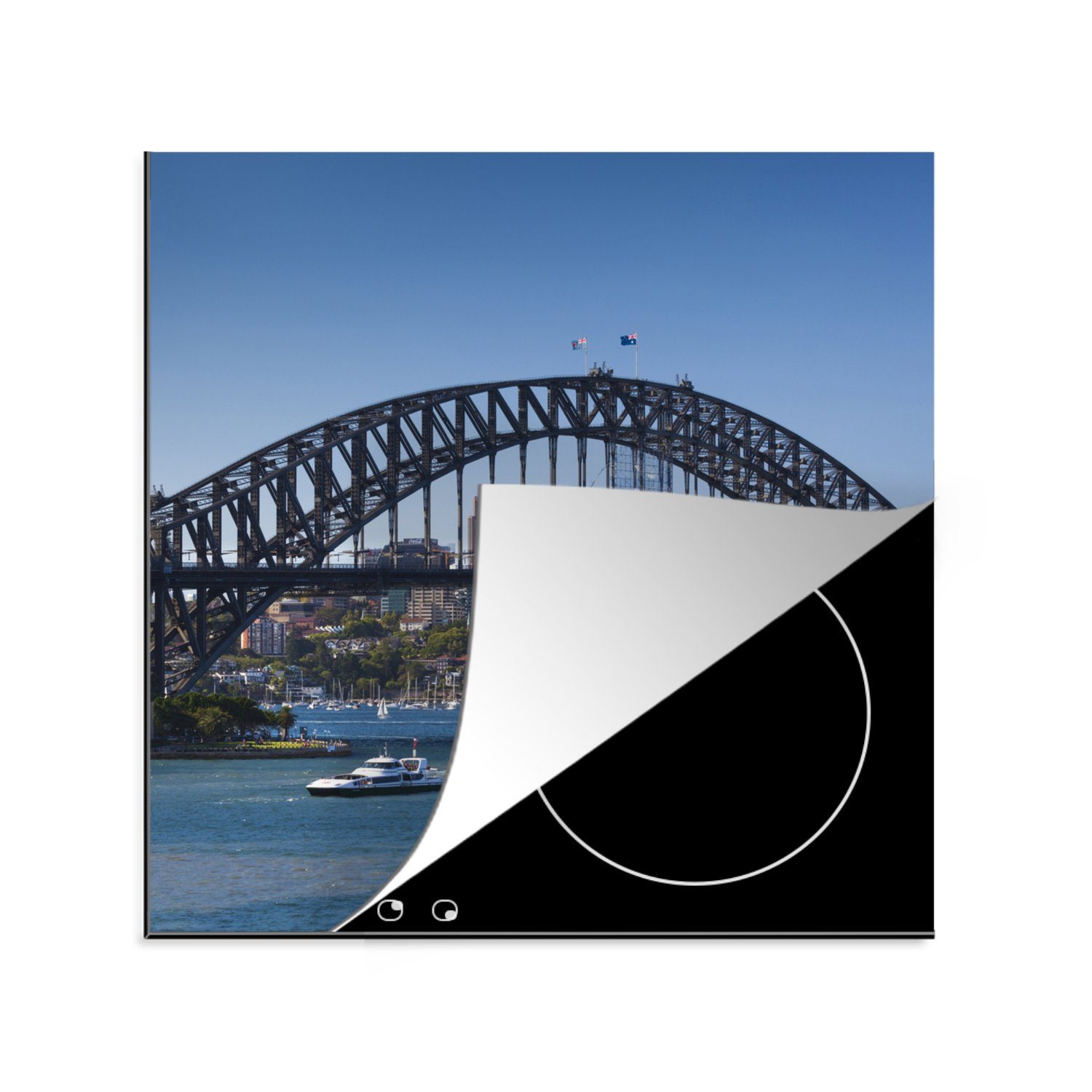 MuchoWow Herdblende-/Abdeckplatte Boote unter der Australien, Harbour Bridge Vinyl, Arbeitsplatte Sydney 78x78 Ceranfeldabdeckung, tlg), für in cm, (1 küche