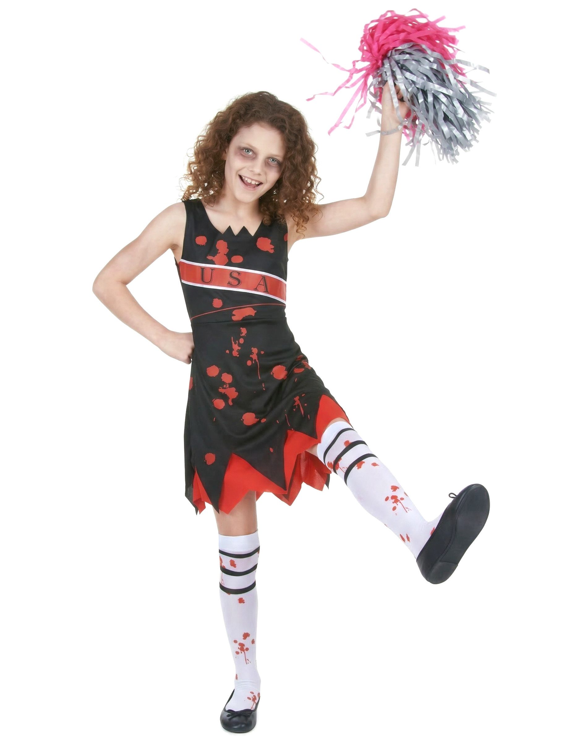 JADEO Kostüm Zombie-Cheerleaderin-Kinderkostüm schwarz-rot