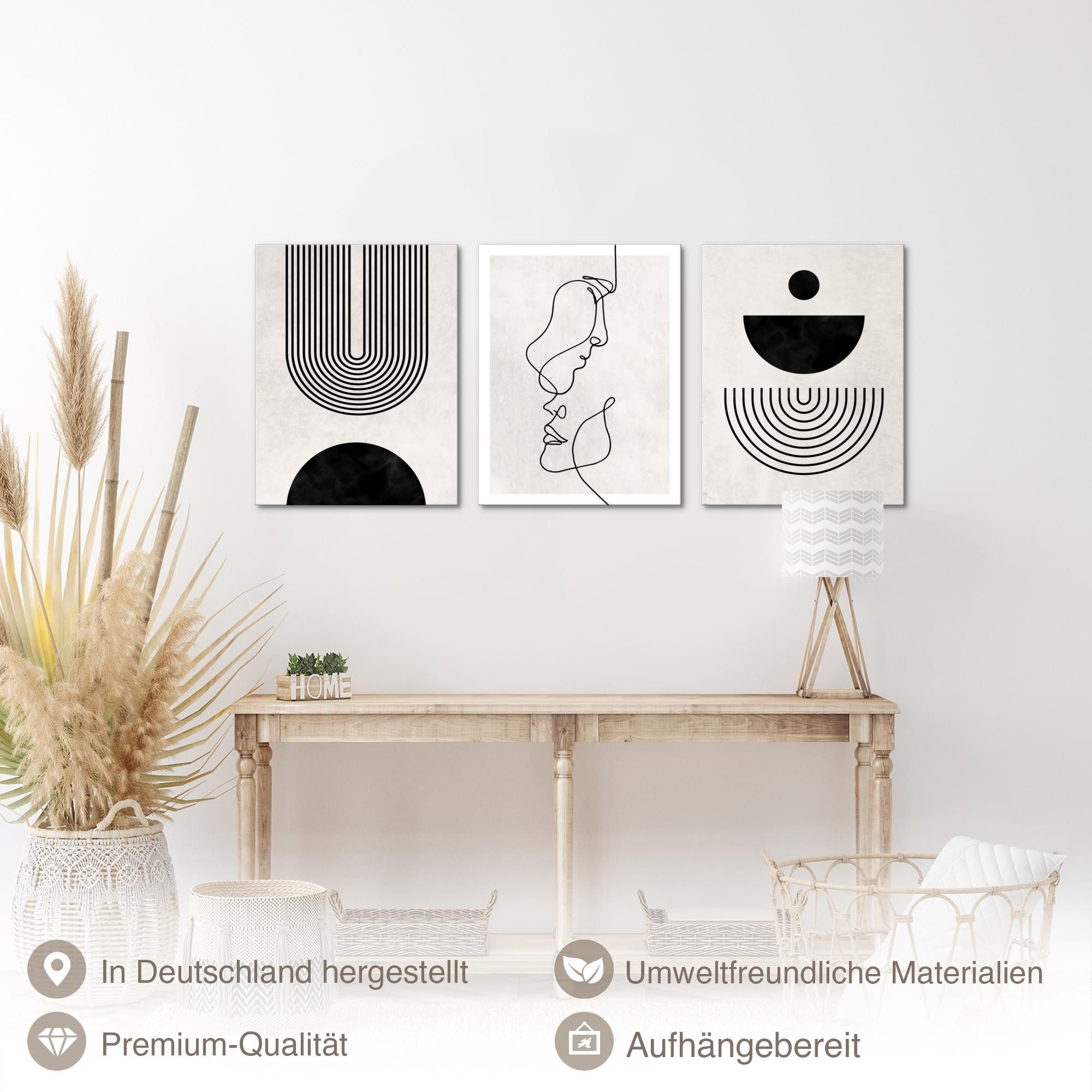 Novart Wandbild Set Wohnzimmer Abstrakte Kunst Schwarz-weiß Gesicht