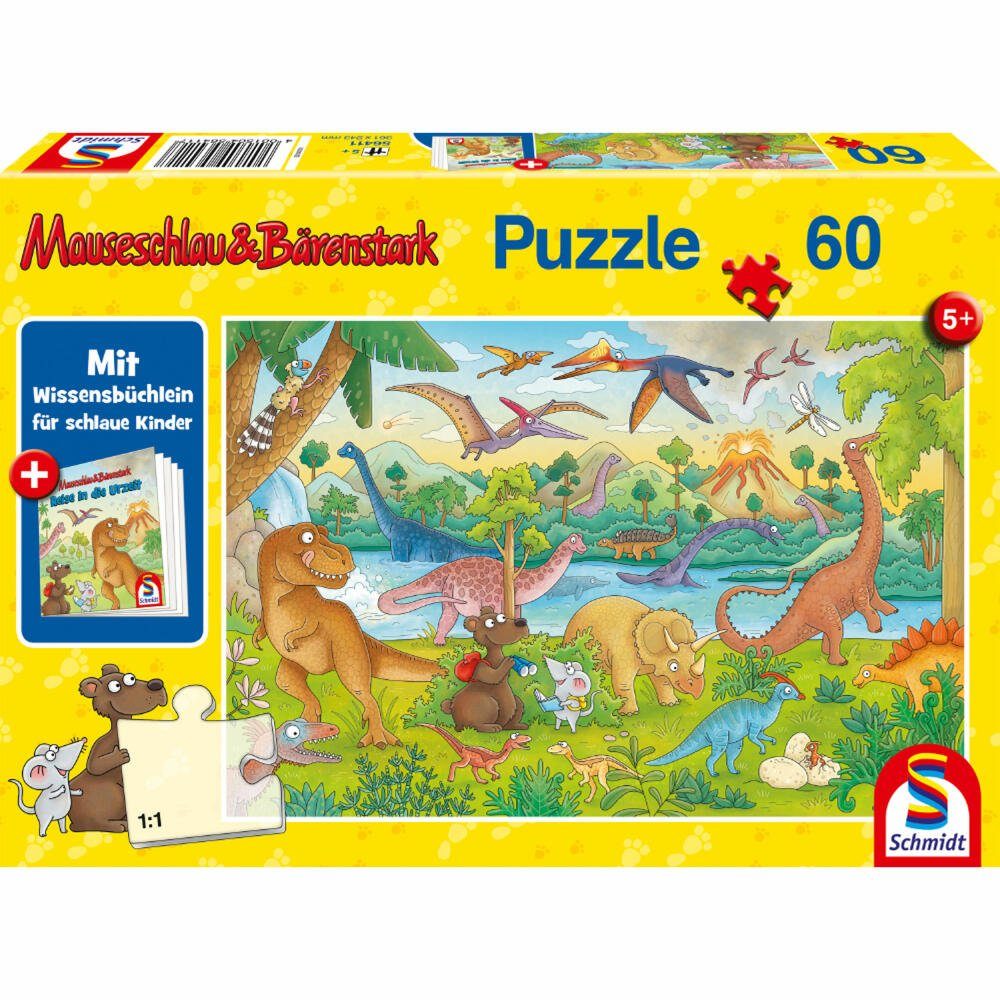 Schmidt Spiele Puzzle Mauseschlau & Bärenstark Reise in die Urzeit, 60 Puzzleteile