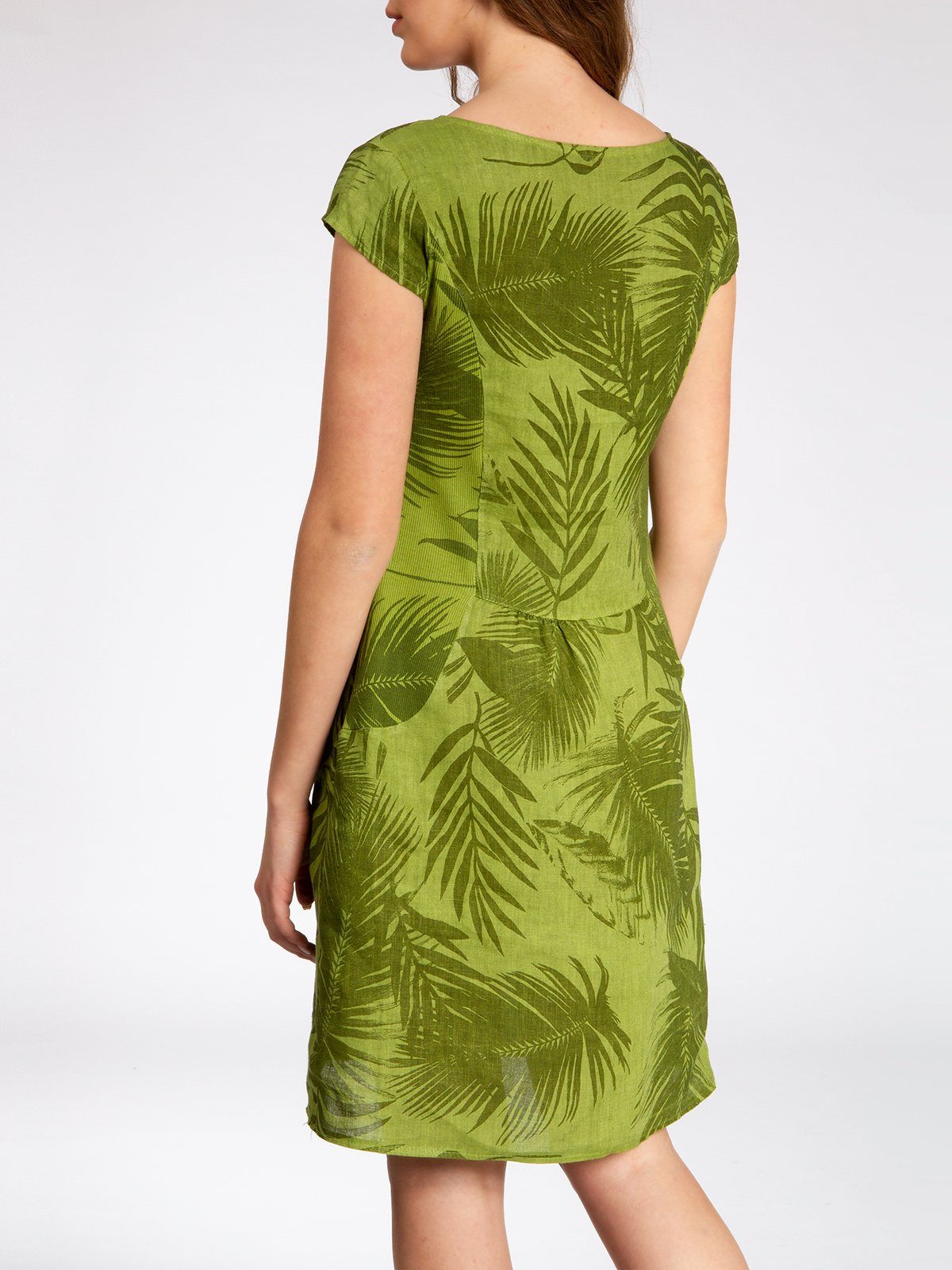 Damen Leinenkleid SKL027 Größe 50 elegantes bis Sommer knielanges grün Sommerkleid Caspar
