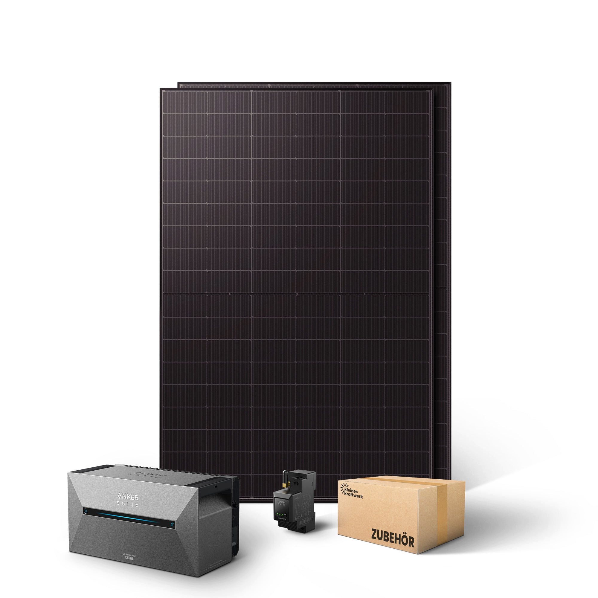 Kleines Kraftwerk Balkonkraftwerk, 1000 W, Monokristallin, (ohne Halterung, Solaranlage Komplettset mit Speicher), 2 x 500W, Anker Solarbank 2 Pro, Wechselrichter