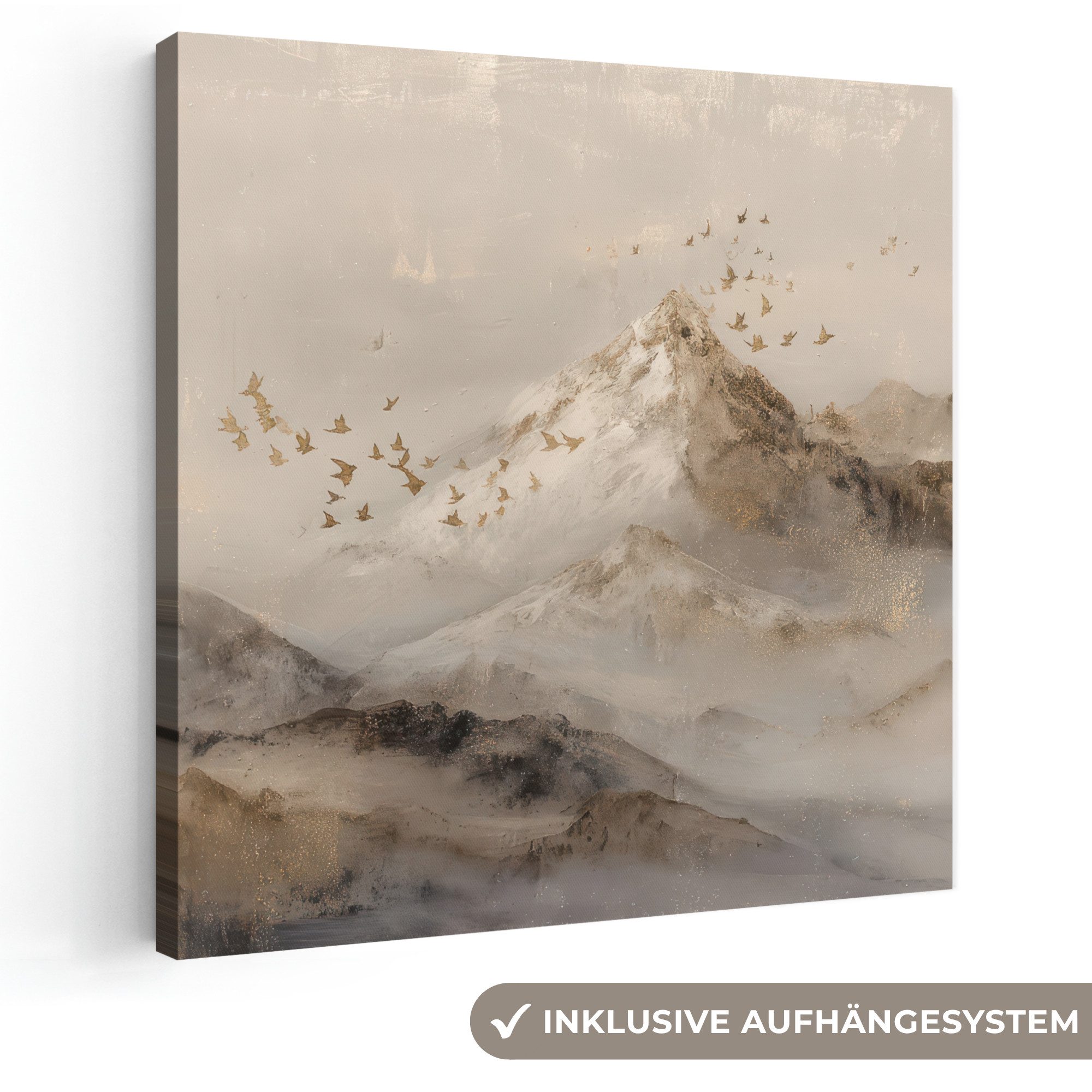 OneMillionCanvasses® Leinwandbild Berglandschaft - Nebel - Pinselstriche, Fotodruck (1 St), Wandbild, Deko Schlafzimmer Wohnzimmer Flur 20x20 cm
