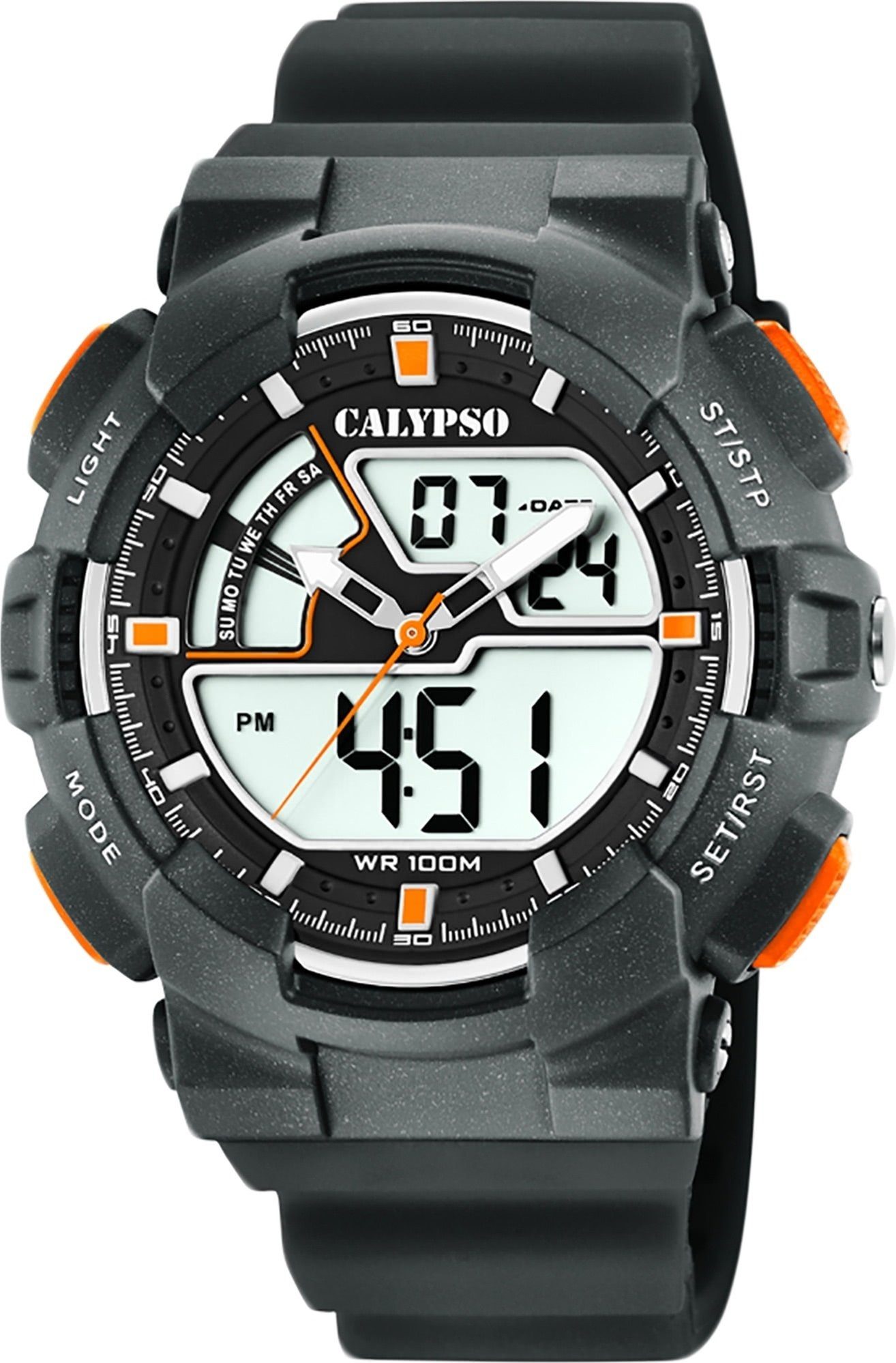 CALYPSO WATCHES Digitaluhr Calypso Herren Uhr K5771/4, (Analoguhr), Herren Armbanduhr rund, Kunststoff, PUarmband grau, Sport
