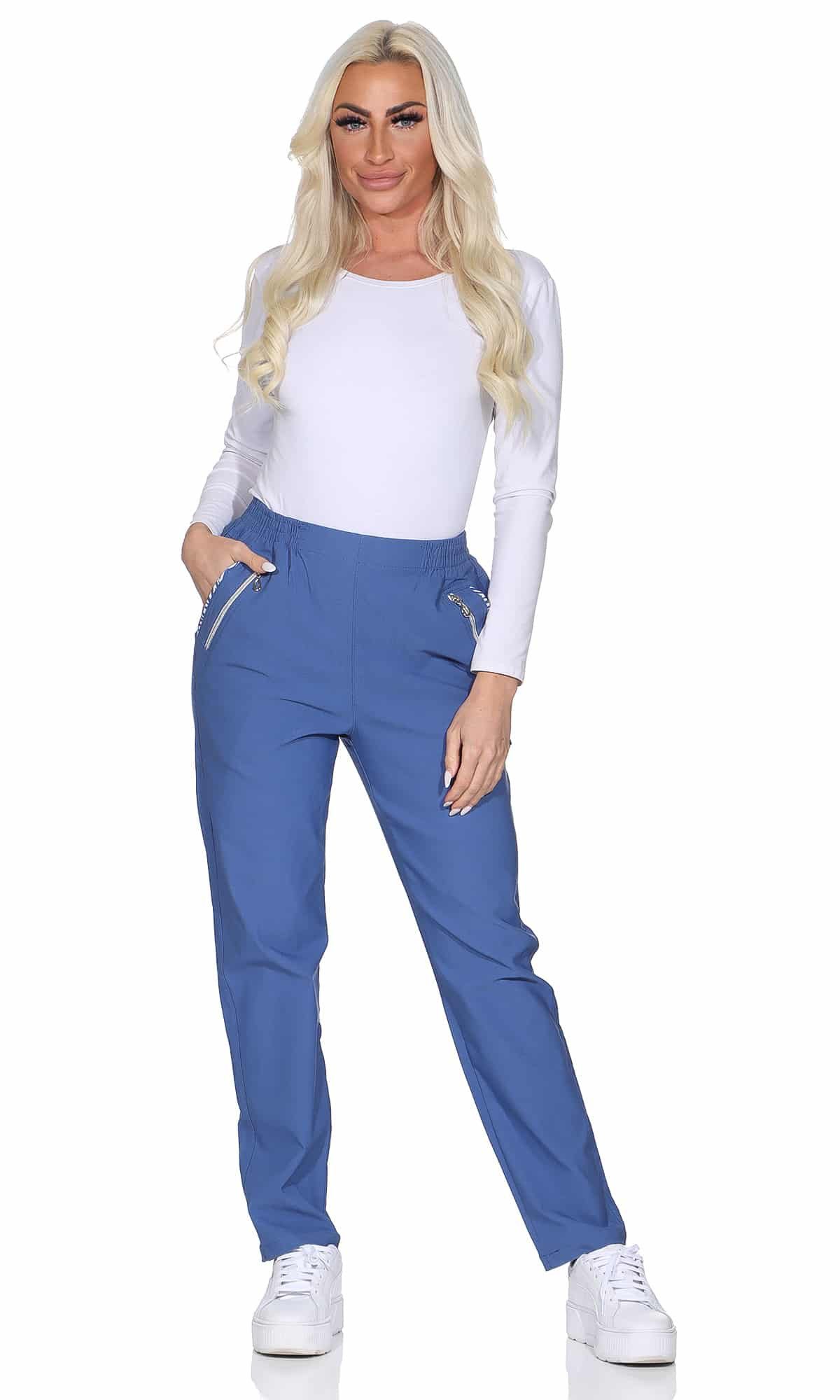 OriginalYou Schlupfhose Damen Stoffhose leichte Stretchhose Freizeithose mit elastischem Bund, farblich abgesetzte Taschen