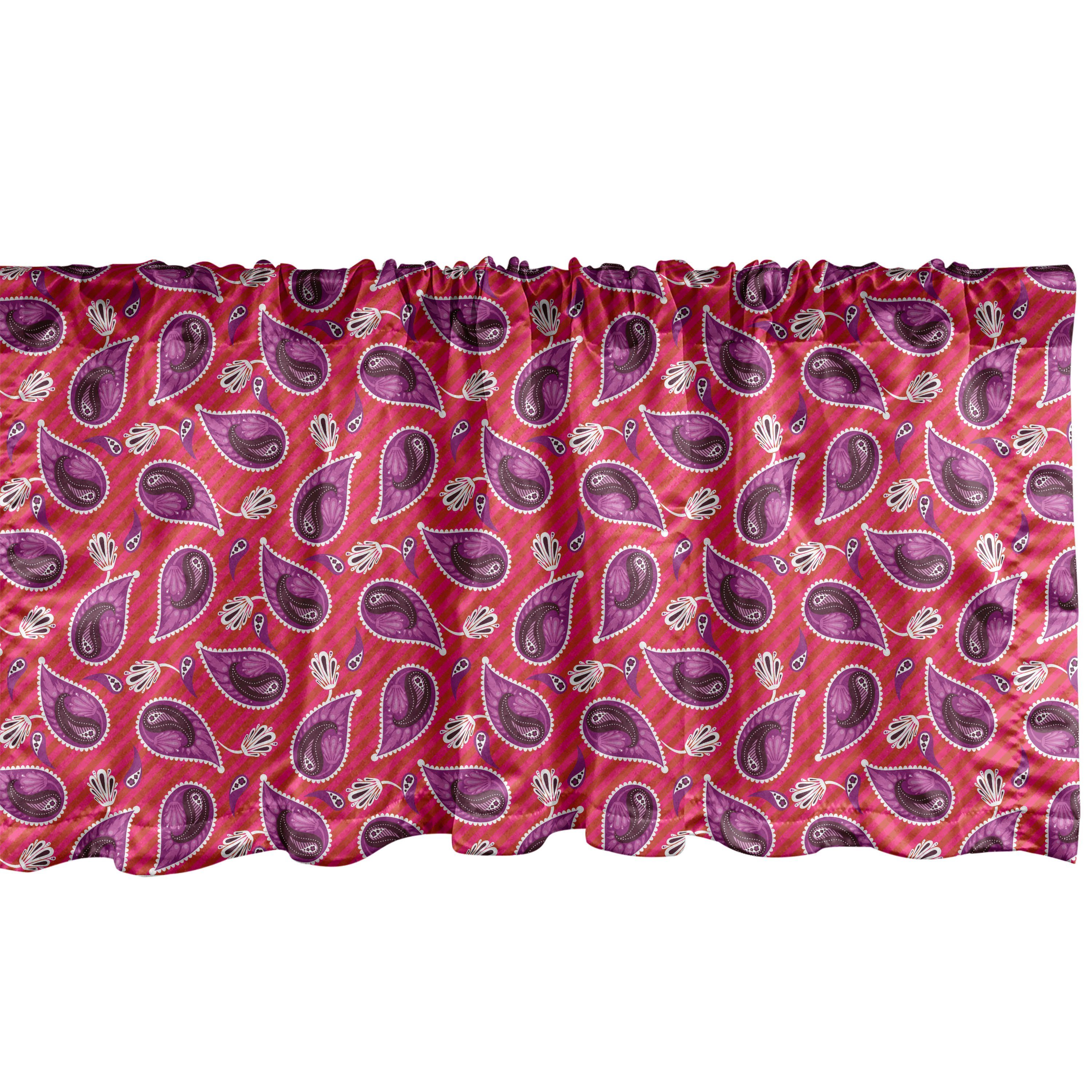 Scheibengardine Vorhang Volant für Küche Schlafzimmer Dekor mit Stangentasche, Abakuhaus, Microfaser, Paisley Blumenvolkskunst auf Streifen
