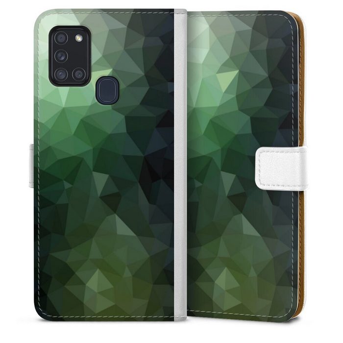 DeinDesign Handyhülle Tarnmuster Mosaik Geometric Polygonal Mosaic Green Samsung Galaxy A21s Hülle Handy Flip Case Wallet Cover