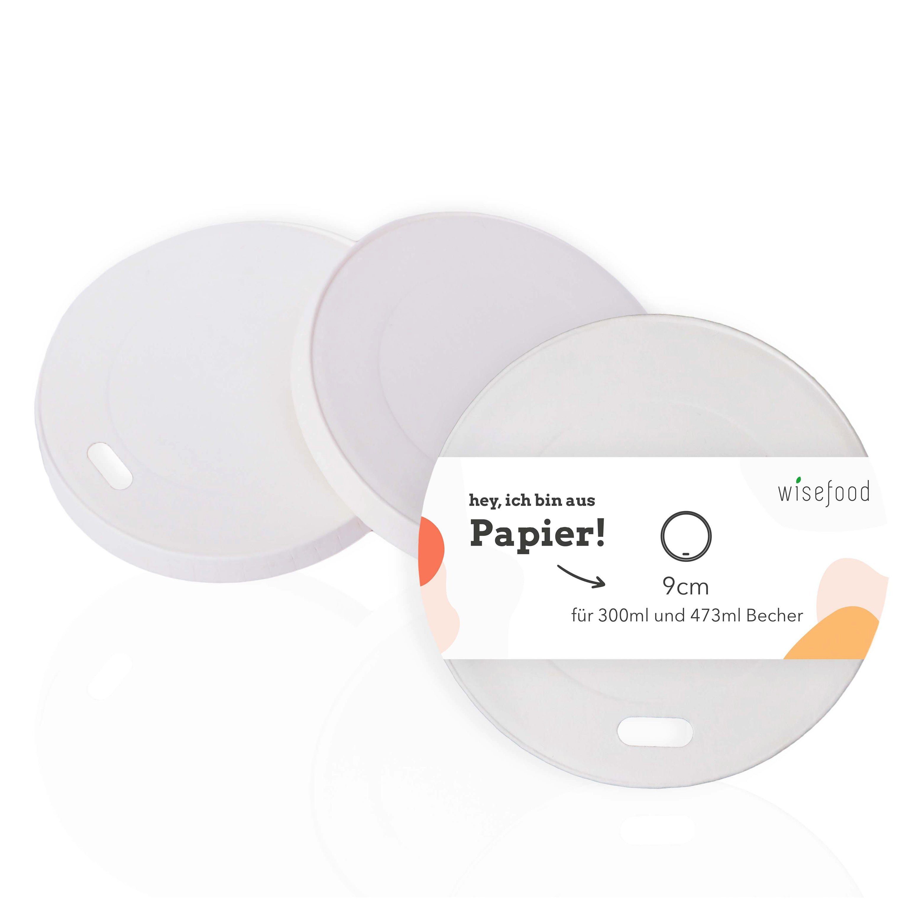 wisefood Einwegbecher Papier-Deckel für Kaffeebecher, weiß, Ø 90 mm (400, 50-tlg., Papier