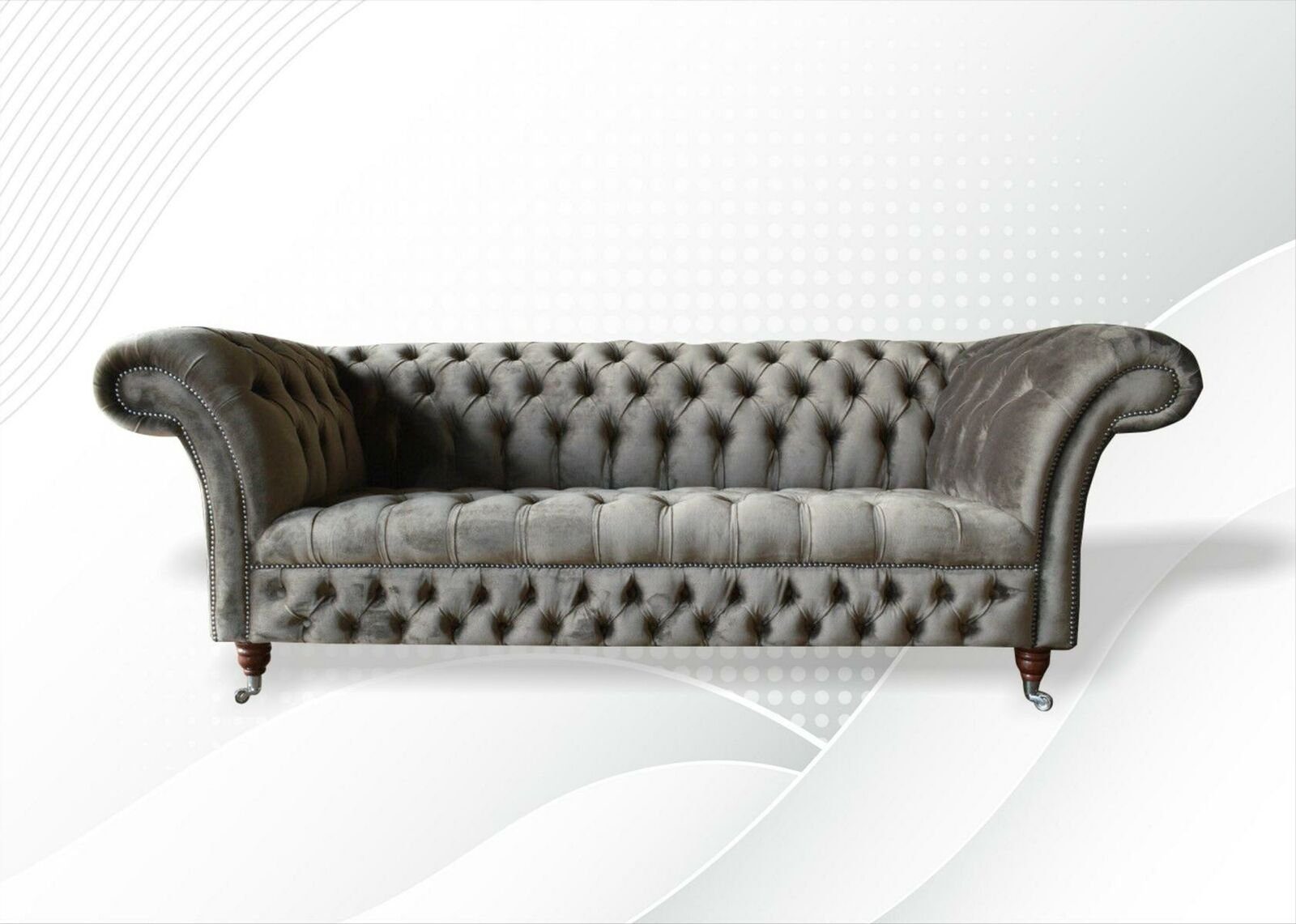 JVmoebel Chesterfield-Sofa Grauer Chesterfield 3-Sitzer luxus Textil Möbel Design Neu, Made in Europe