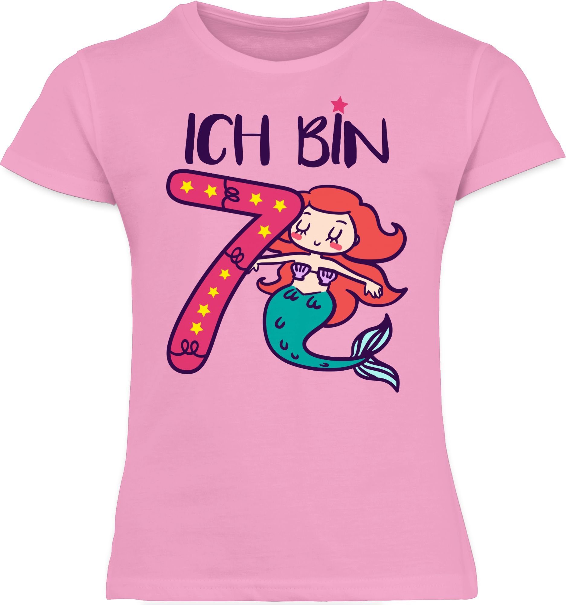 Shirtracer T-Shirt Ich bin 1 Meerjungfrau 7. Rosa sieben Geburtstag