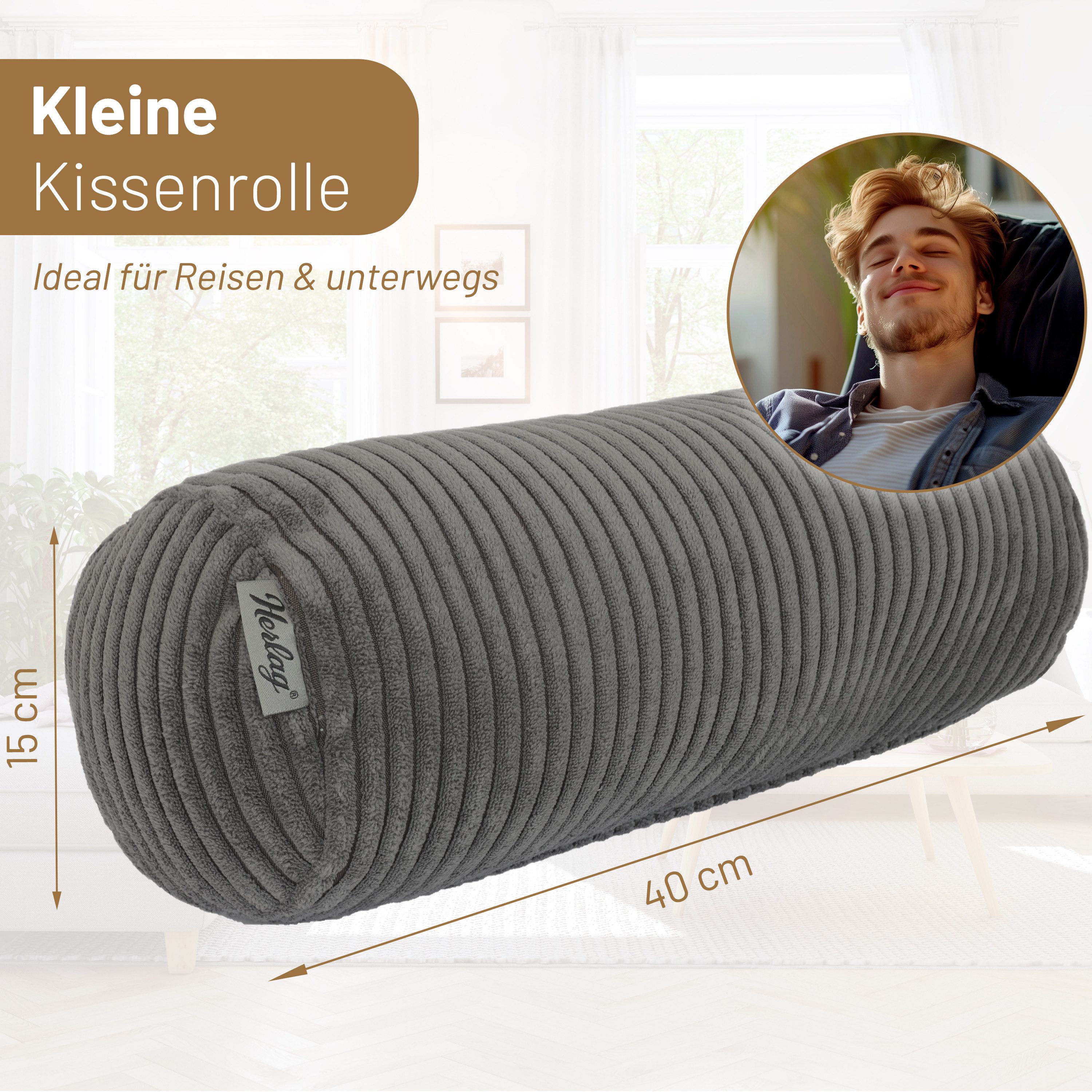 Herlag Nackenrolle Kissenrolle Sofarolle ELLA, 65x20cm oder 40x15cm, 9 Farben, Wohnzimmer, Schlafzimmer – Bild 4 von 5