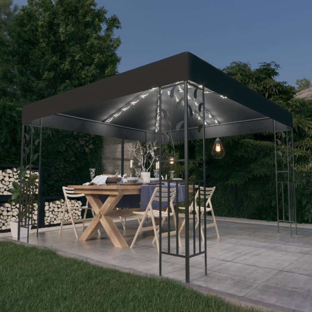vidaXL Partyzelt Pavillon mit LED-Lichterkette 3x3 m Anthrazit