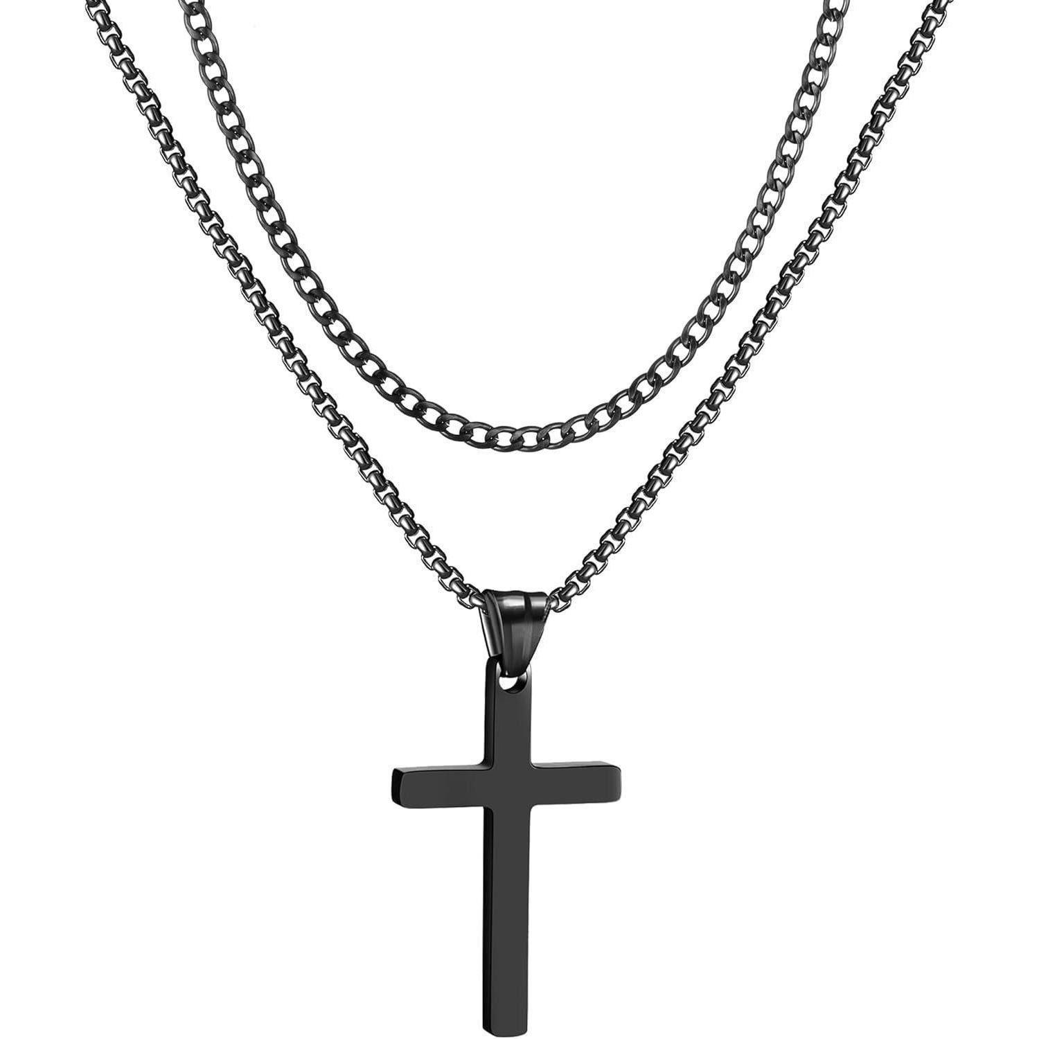 LuxusKollektion Kreuzkette Kreuzkette Herren Edelstahl Silber Gold kubanische Schwarz 24.0 Zoll