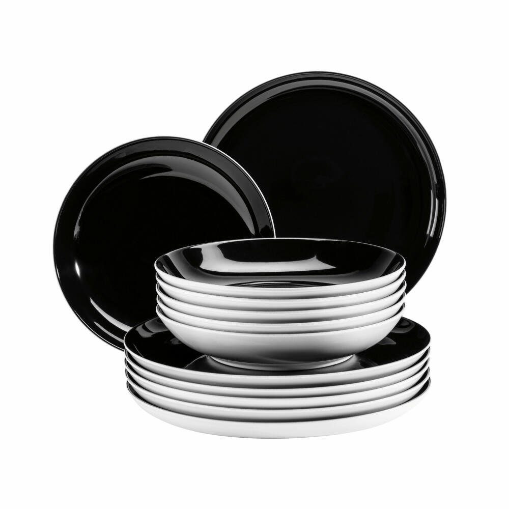 Seltmann Weiden Tafelservice Lido 12-tlg. Rund Schwarz (12-tlg), Porzellan