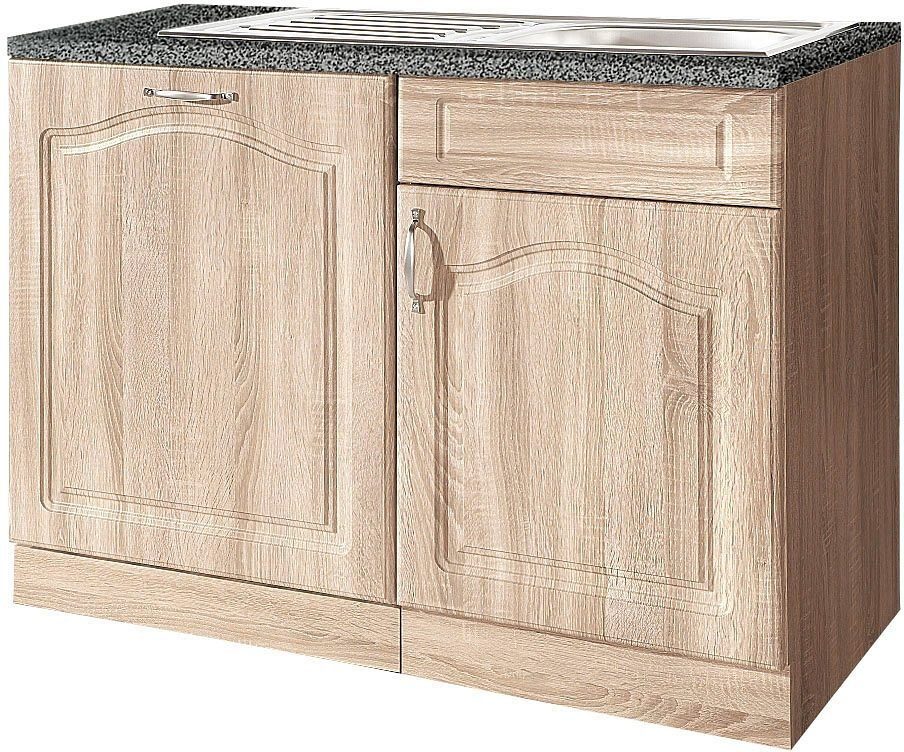 wiho Küchen Spülenschrank Linz 110 cm breit, inkl. Tür für Geschirrspüler Eichefarben | eichefarben