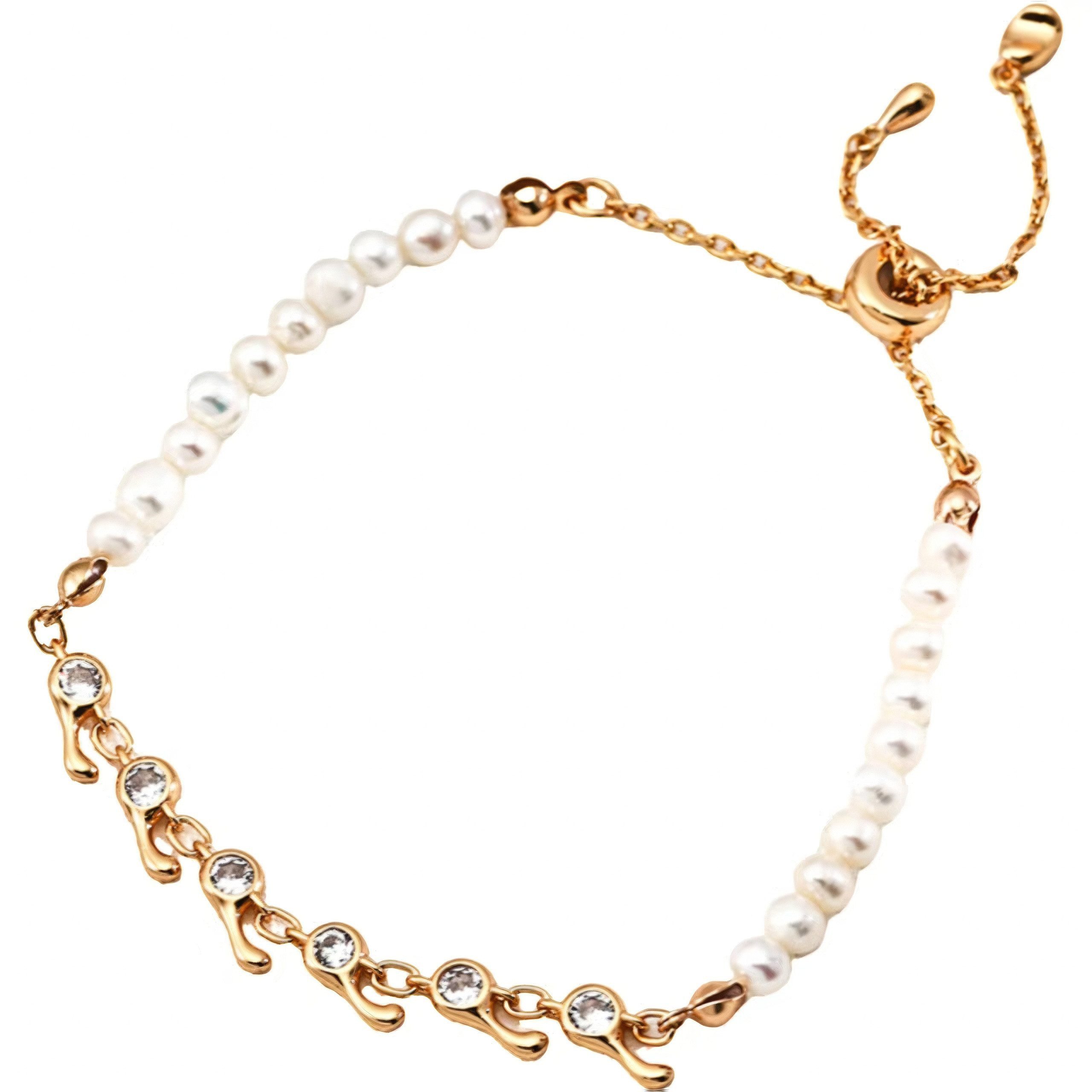 Silberarmband Damen Perlenarmband,925 Sterlingsilber,18K vergoldet mit verstellbar