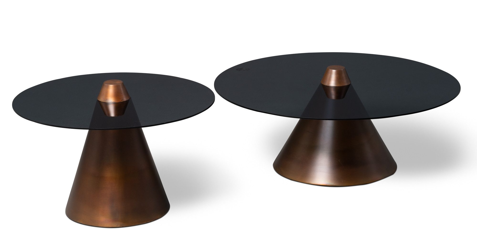 freiraum Satztisch Lou, (2er-Set) in Metall kupferfarben / Sicherheitsglas - 29x80cm (HxD)